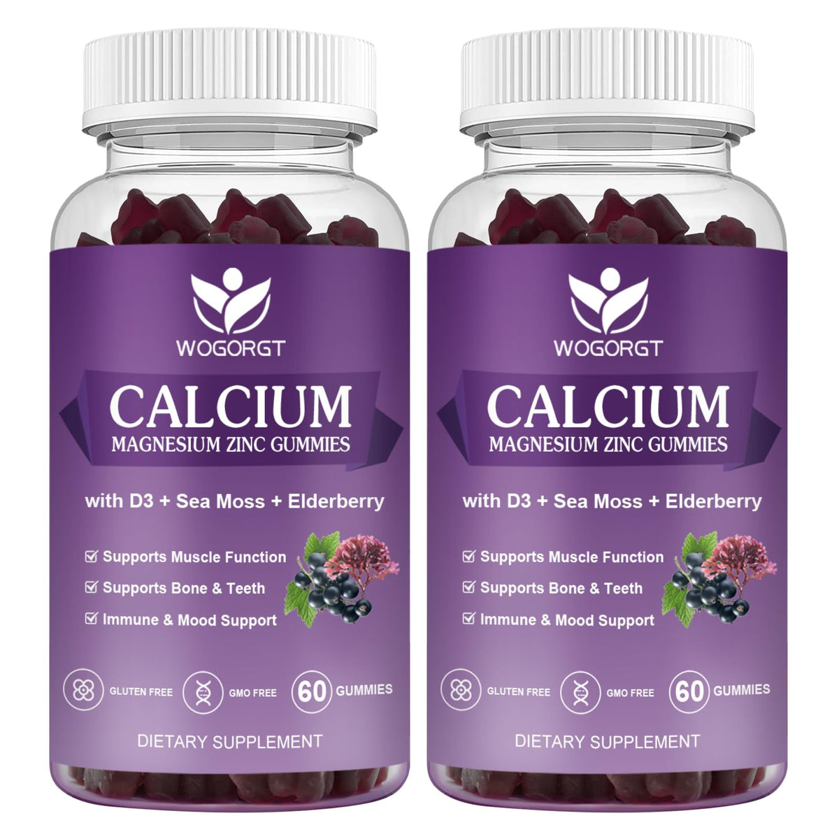 WOGORGT Calcium Magnesium Zinc Gummies front view with packaging