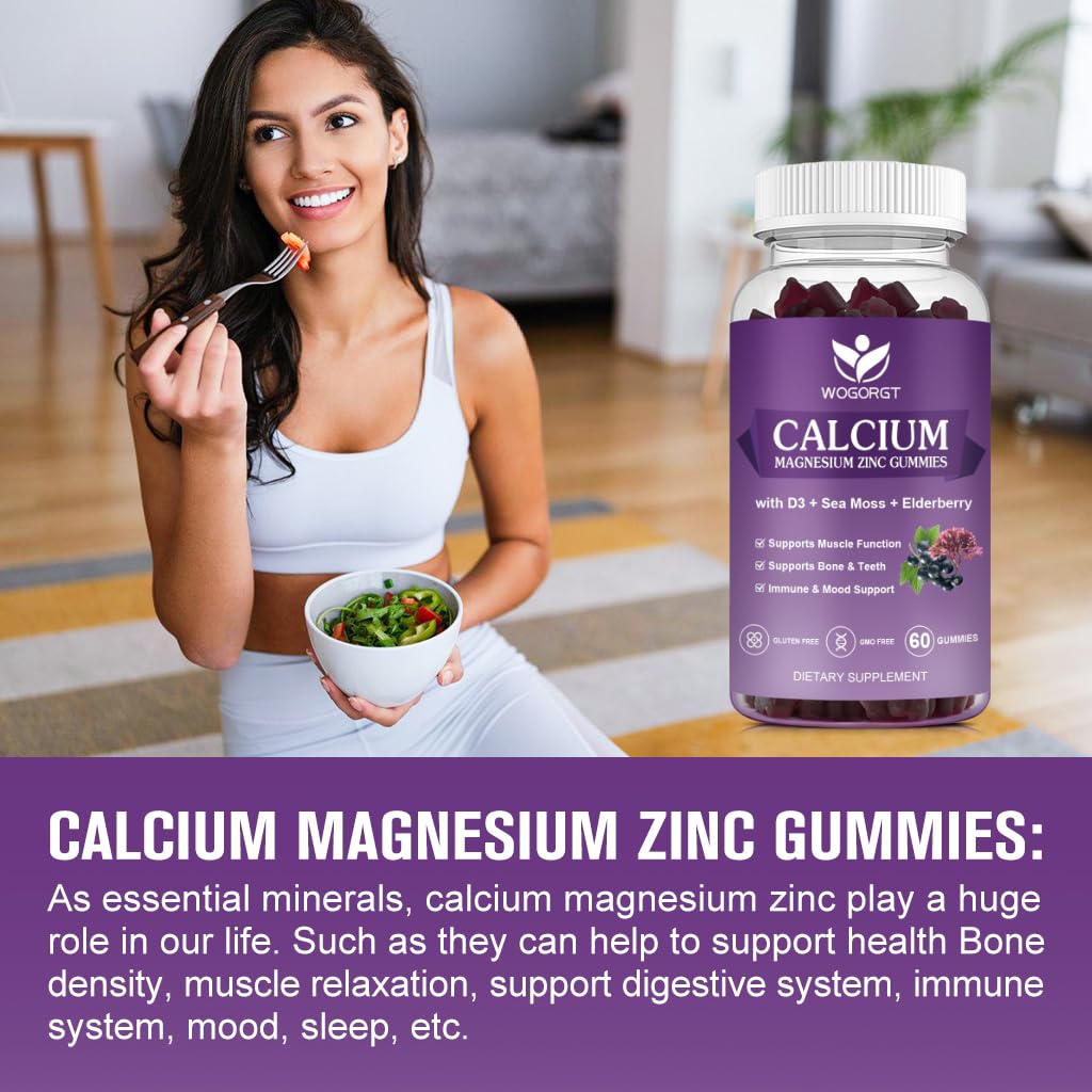 WOGORGT Calcium Magnesium Zinc Gummies with a hand holding it