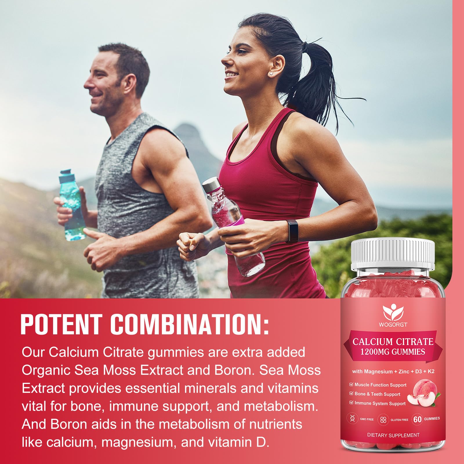 WOGORGT Calcium Magnesium Zinc Gummies with ingredients list