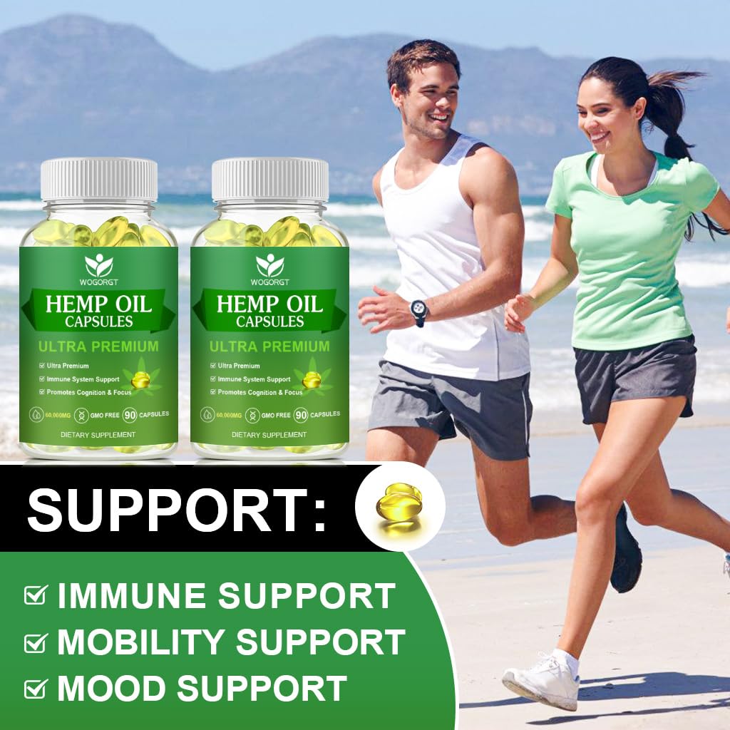 WOGORGT Hemp Oil Capsules opened bottle with capsules