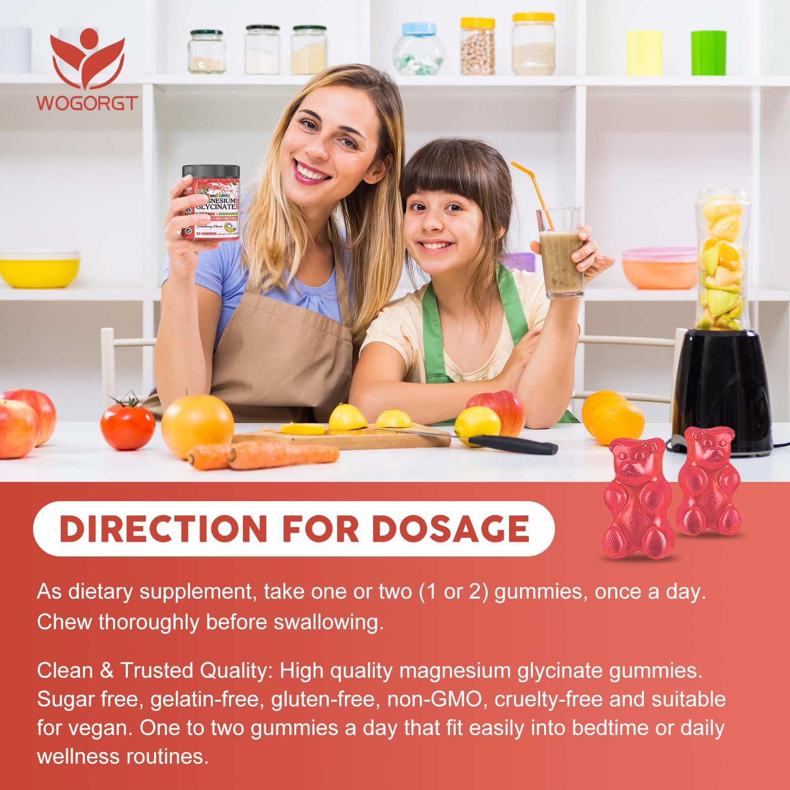 WOGORGT Magnesium Glycinate Gummies open bottle view