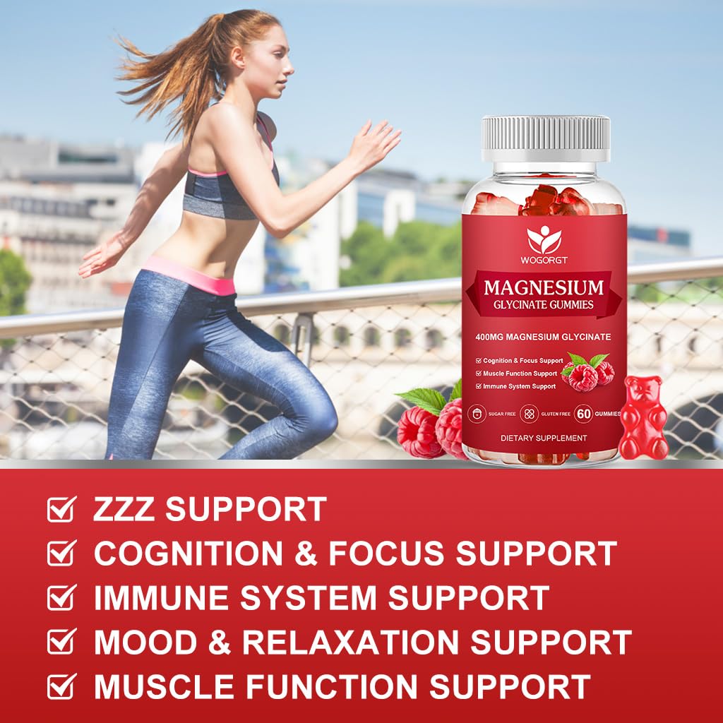 WOGORGT Magnesium Glycinate Gummies with natural raspberry flavour