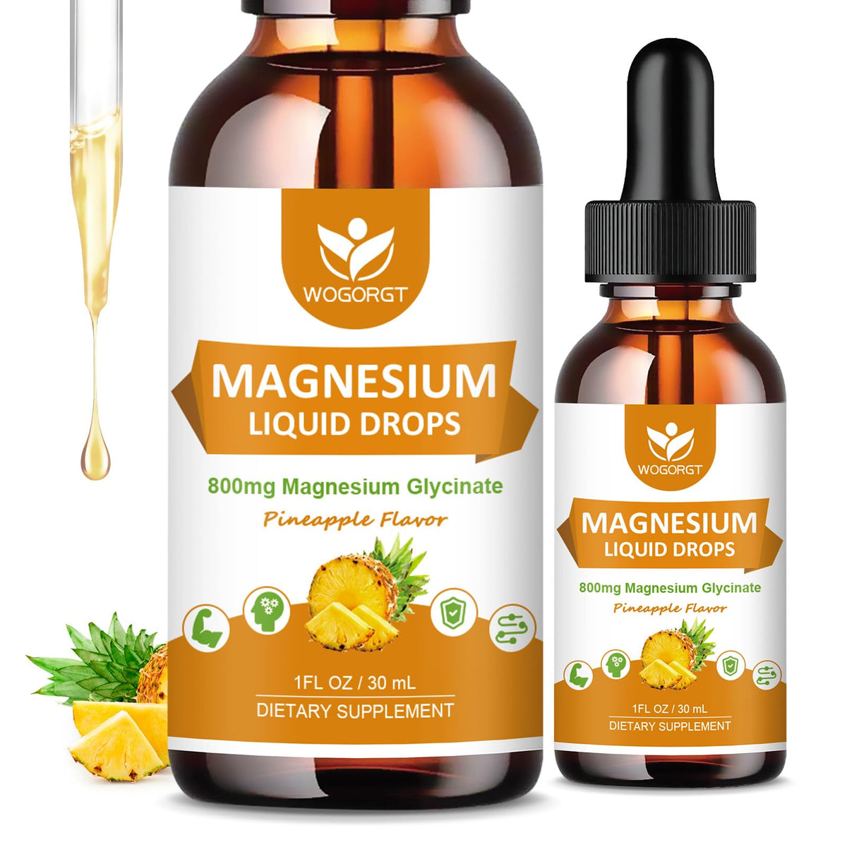 WOGORGT Magnesium Glycinate Liquid Drops 800mg front view