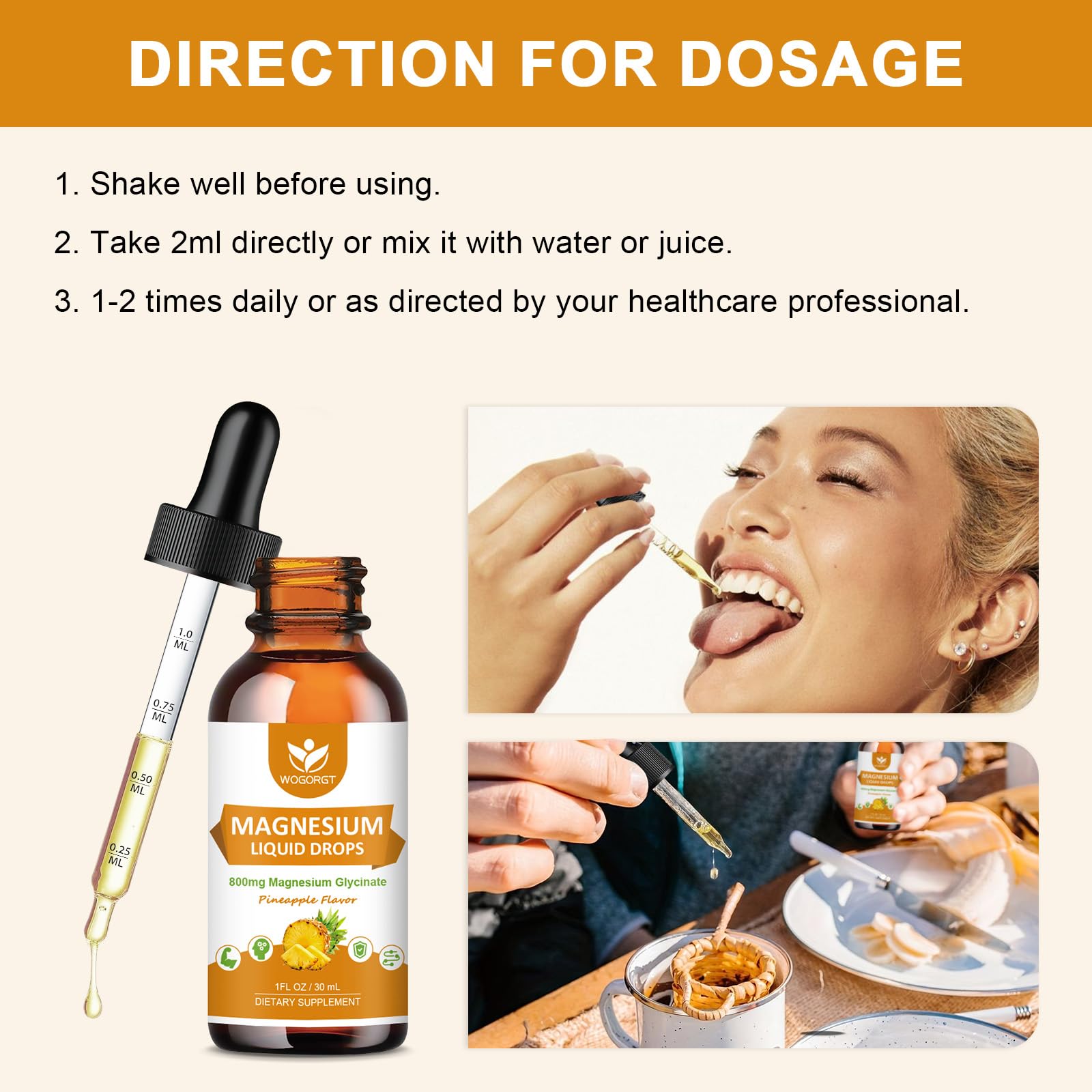 WOGORGT Magnesium Glycinate Liquid Drops 800mg lifestyle scene