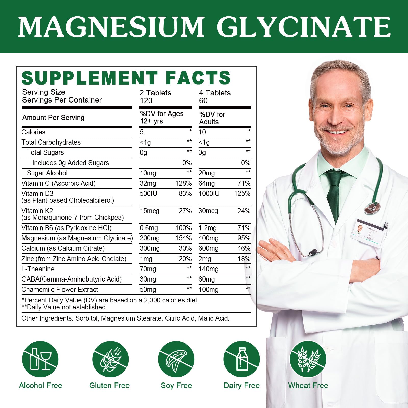 WOGORGT Magnesium Glycinate Supplement bottle side view