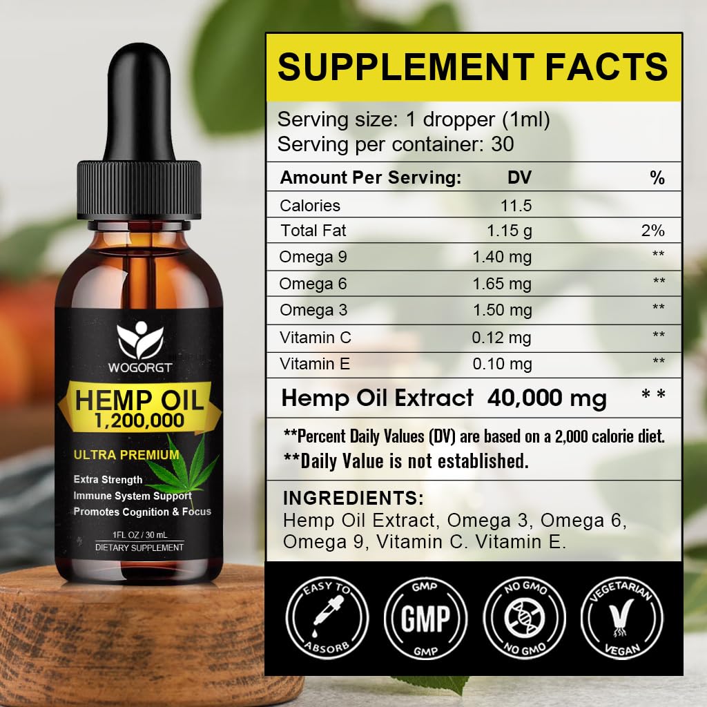 WOGORGT Premium Hemp Oil bottle side view