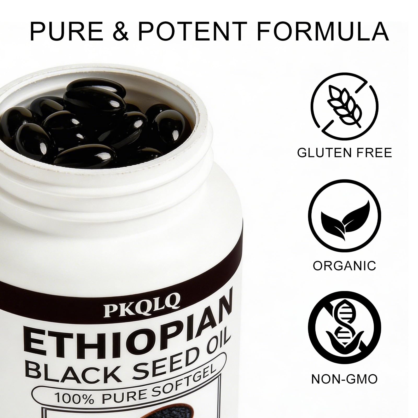 WOJJ Black Seed Oil Softgels side view highlighting softgel shape