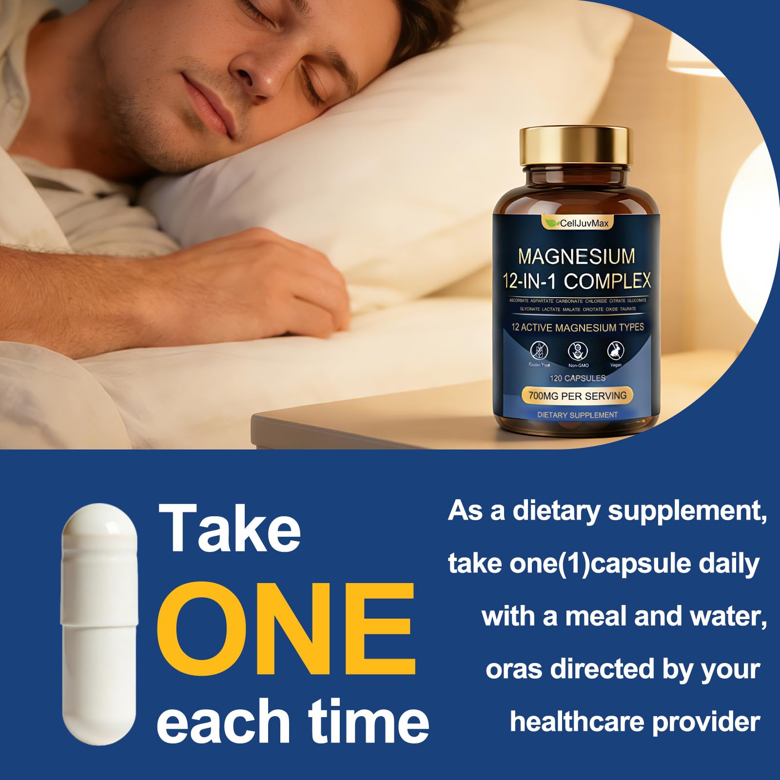 WOJJ Magnesium Supplement bottle with dosage information