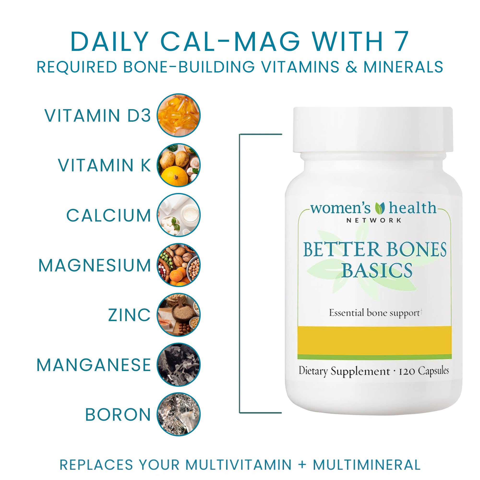 Women's Health Network Calcium Supplement 150g back view with ingredients