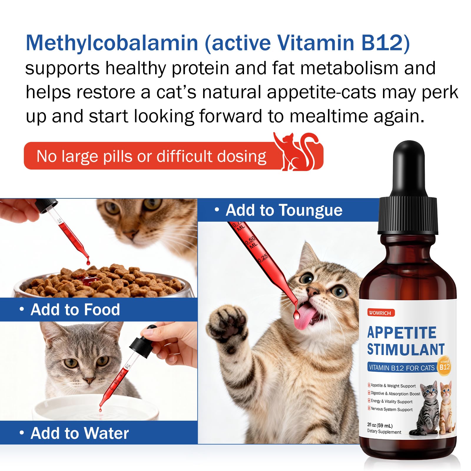 WOMRICH Liquid Vitamin B12 Supplement for Cats 150g bottle with cap