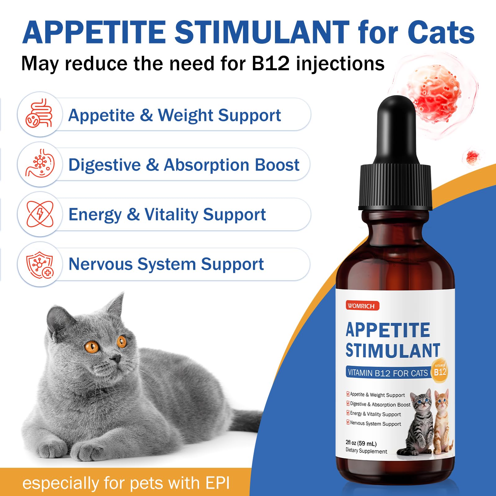 WOMRICH Liquid Vitamin B12 Supplement for Cats 150g dropper