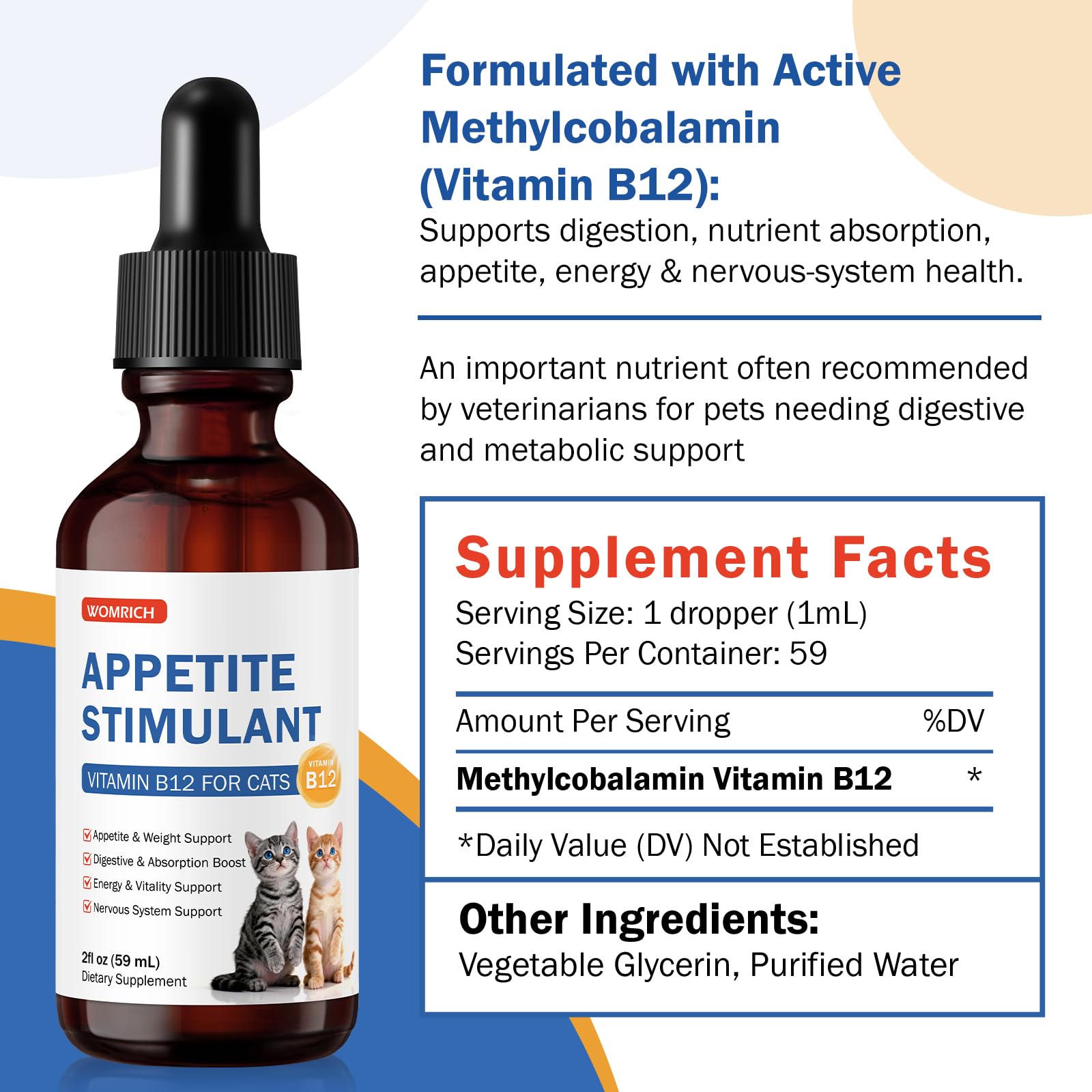 WOMRICH Liquid Vitamin B12 Supplement for Cats 150g side view