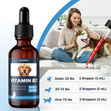 WOMRICH Vitamin B12 liquid supplement for dogs in a lifestyle setting with a dog