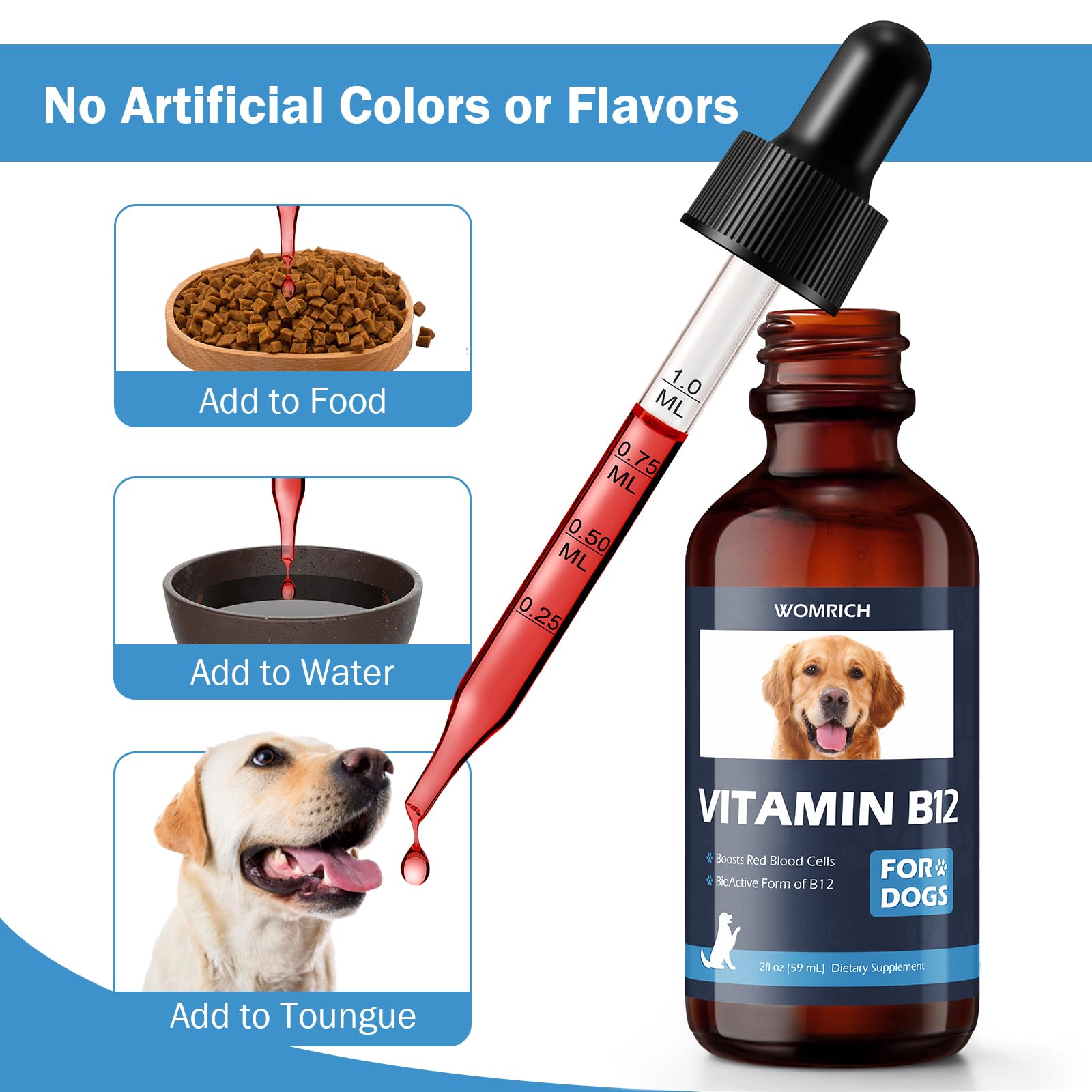 WOMRICH Vitamin B12 liquid supplement for dogs with measuring spoon for easy dosage