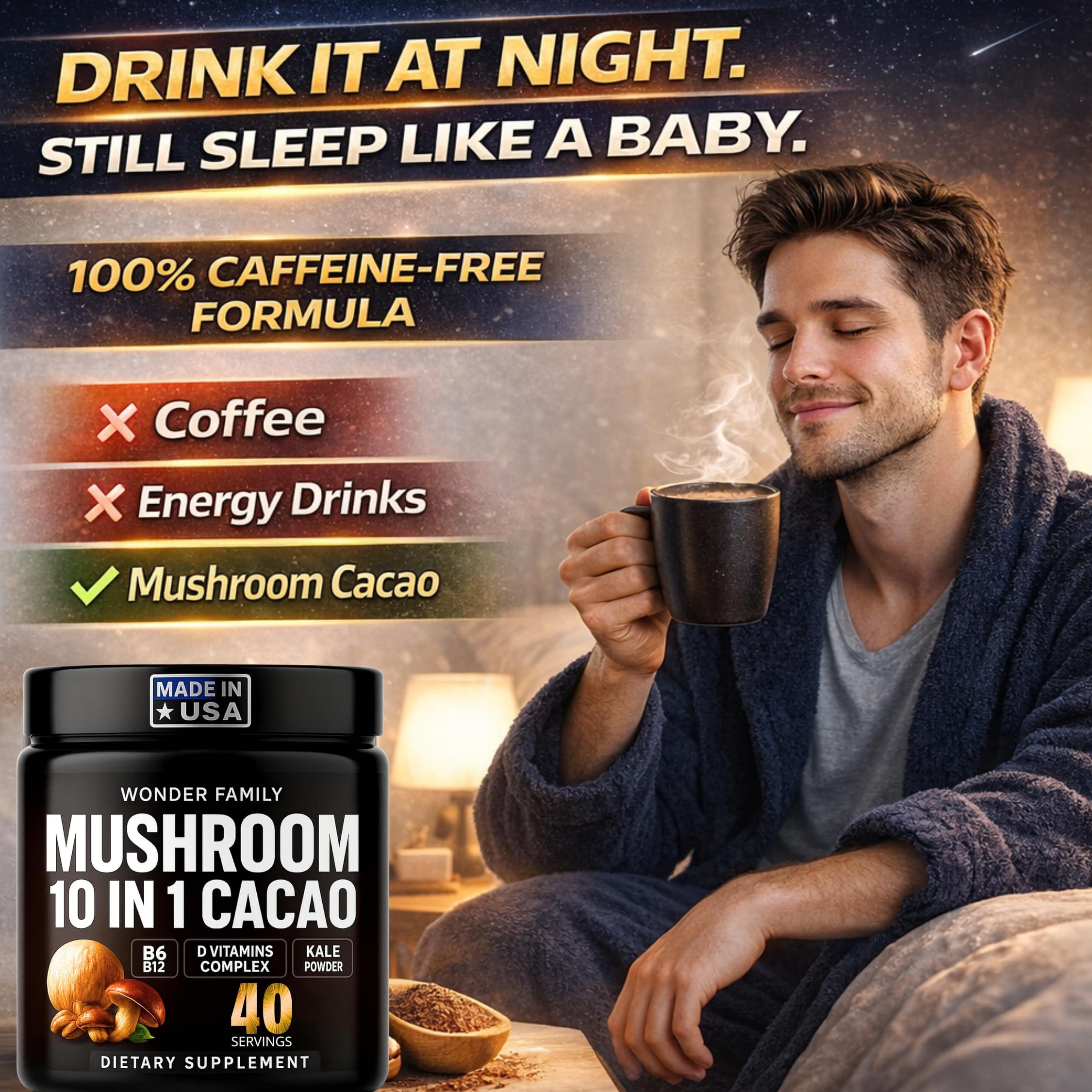 WONDER FAMILY Mushroom Coffee Powder mixed in smoothie