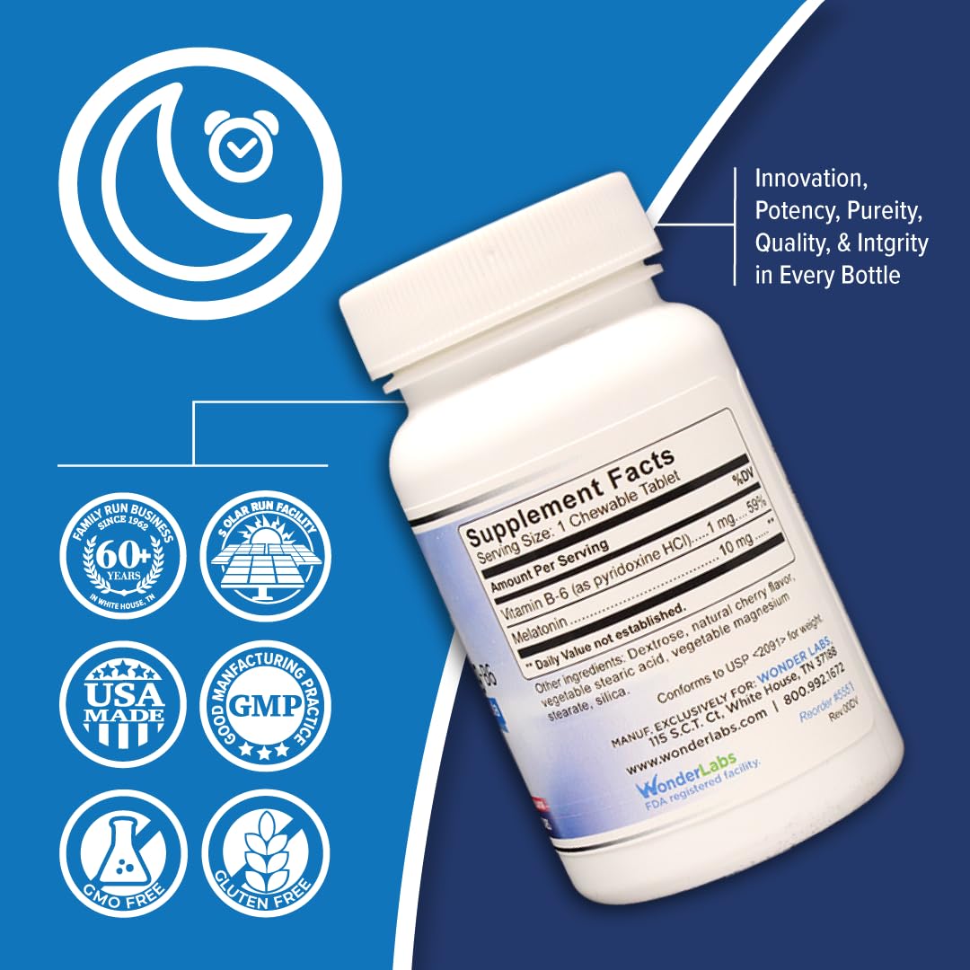 Wonder Laboratories Chewable Melatonin 10mg + B6 back of packaging