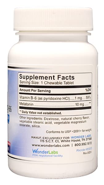 Wonder Laboratories Chewable Melatonin 10mg + B6 side view
