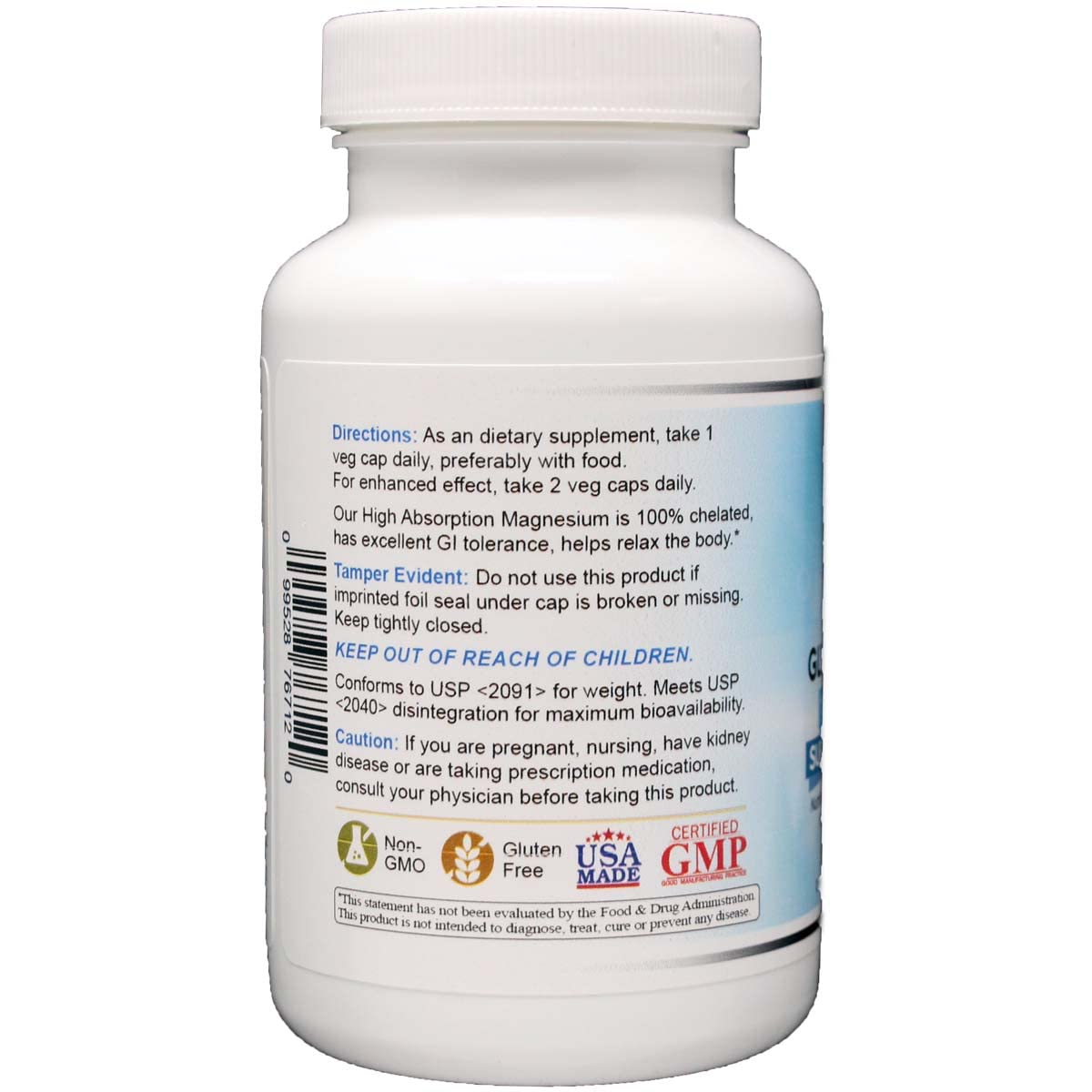 Wonder Laboratories Magnesium Glycinate 500mg Supplement back view
