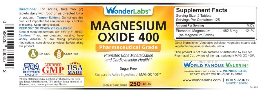 Wonder Laboratories Magnesium Oxide 483mg Supplement capsules close-up