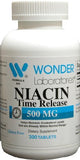 Wonder Laboratories Niacin 500mg Time Release Supplement front view