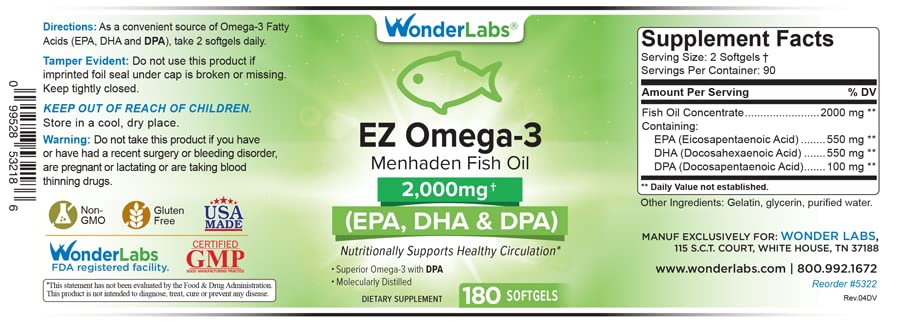 Wonder Laboratories Omega-3 Fish Oil 550mg side view
