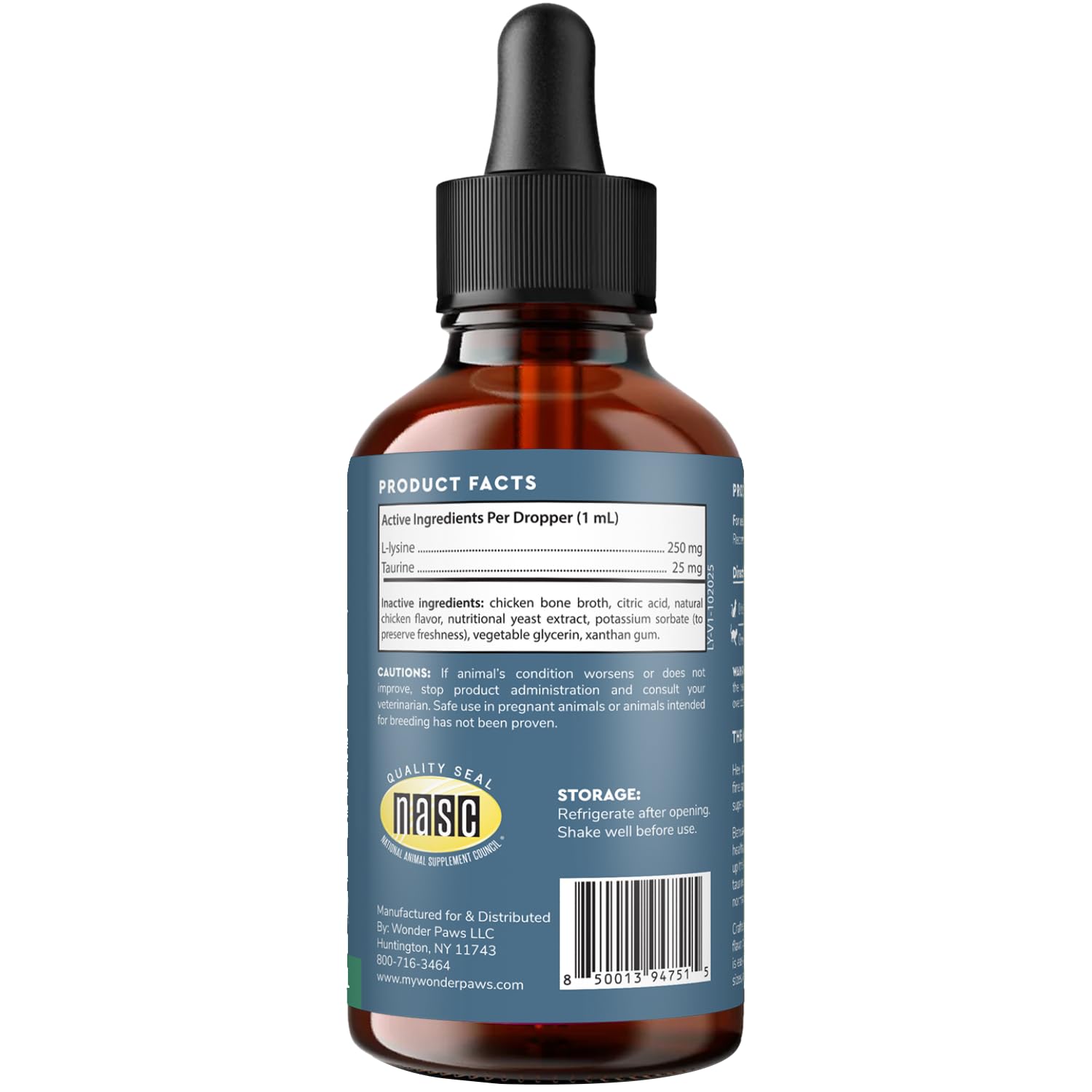 WONDER PAWS L-Lysine drops showing NASC certification