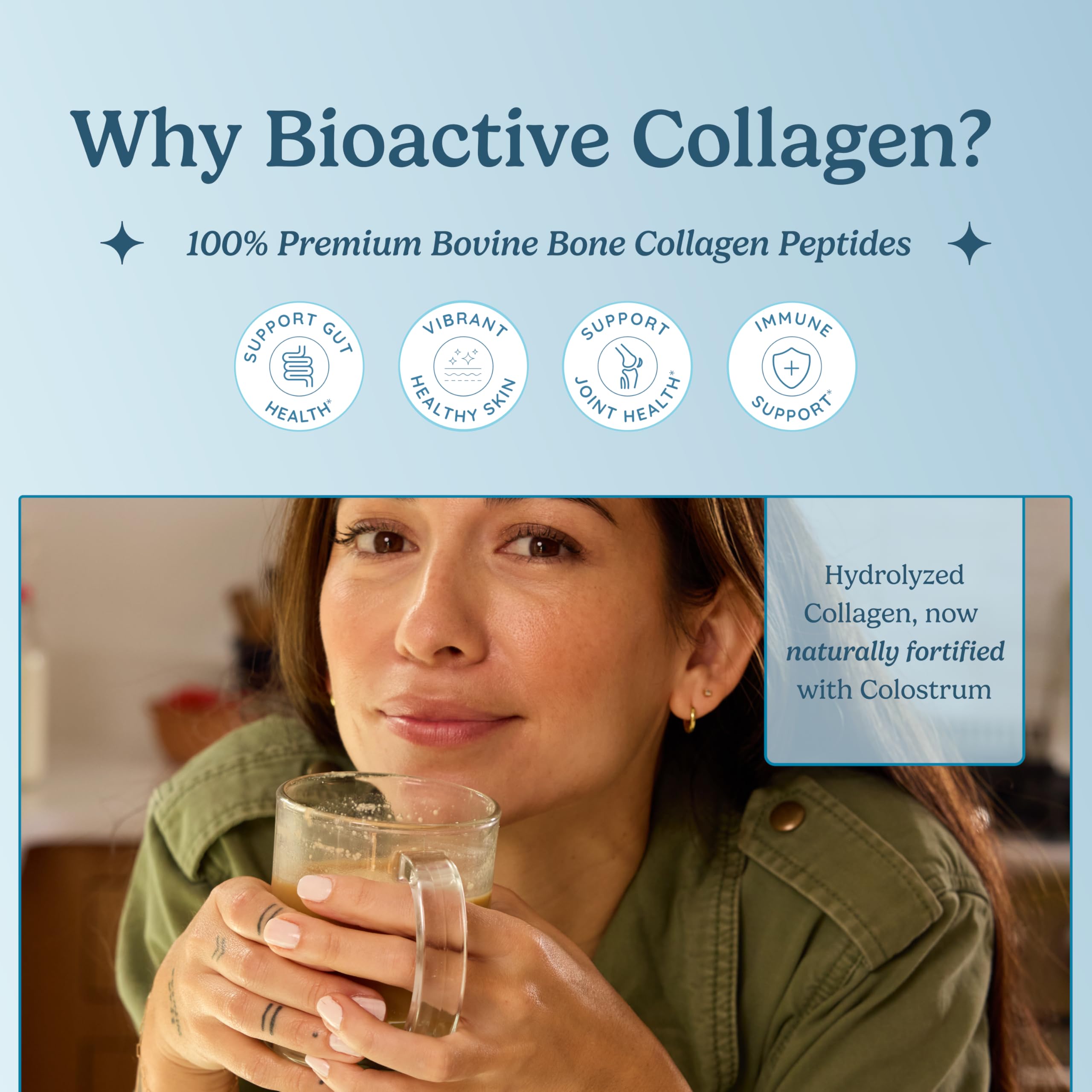 WONDERCOW Bioactive Collagen + Bovine Colostrum Powder scoop and powder