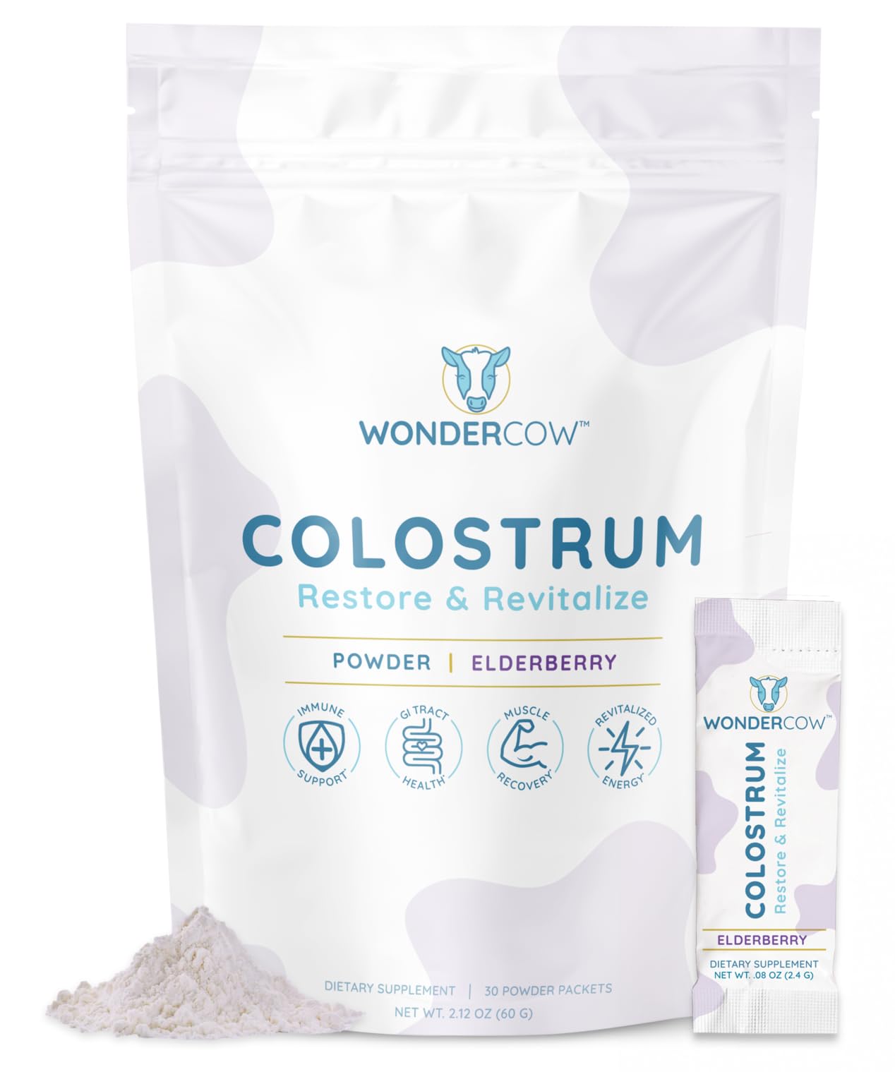 WONDERCOW Colostrum Powder with Elderberry packaging front view
