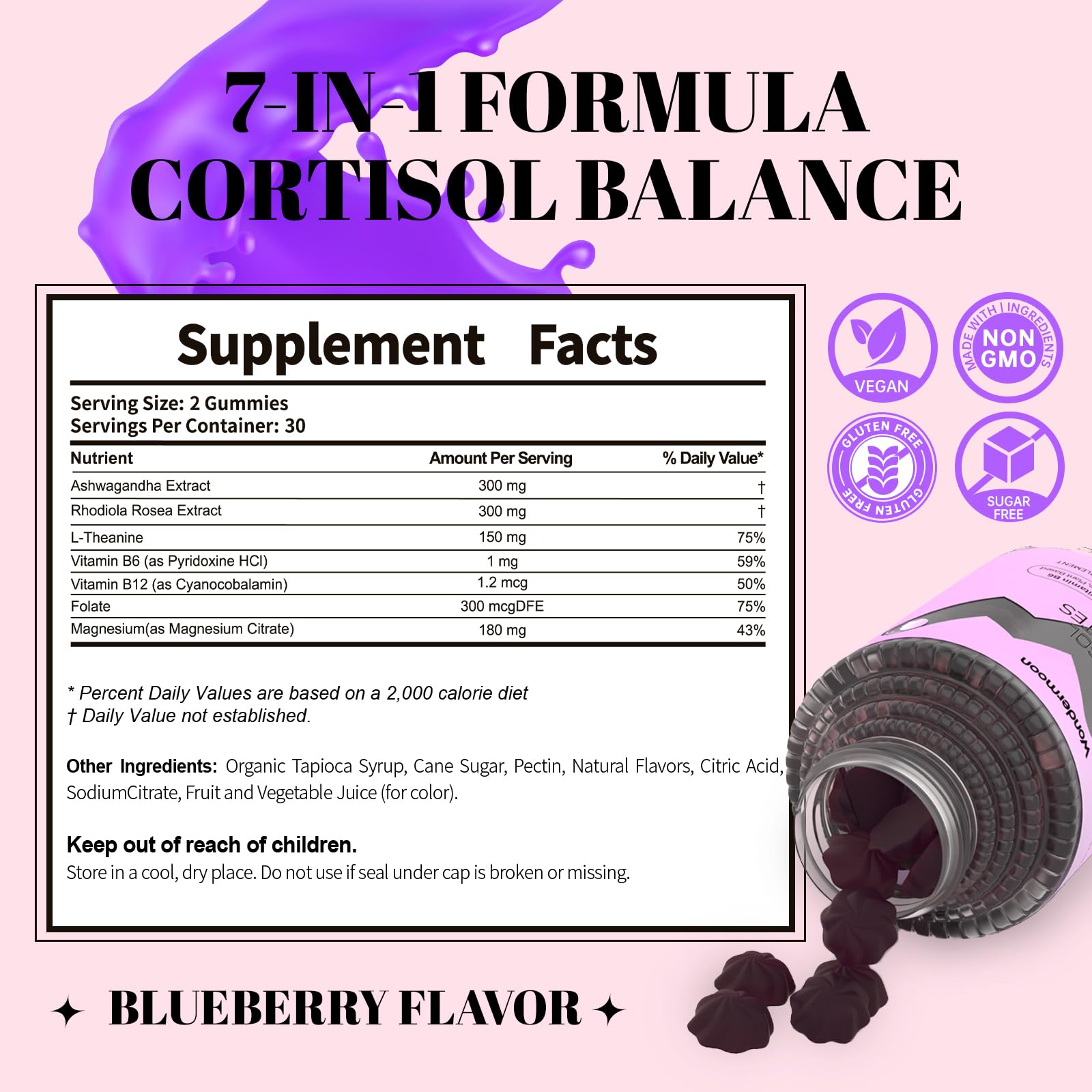 Wondermoon Cortisol Gummies with a measuring spoon