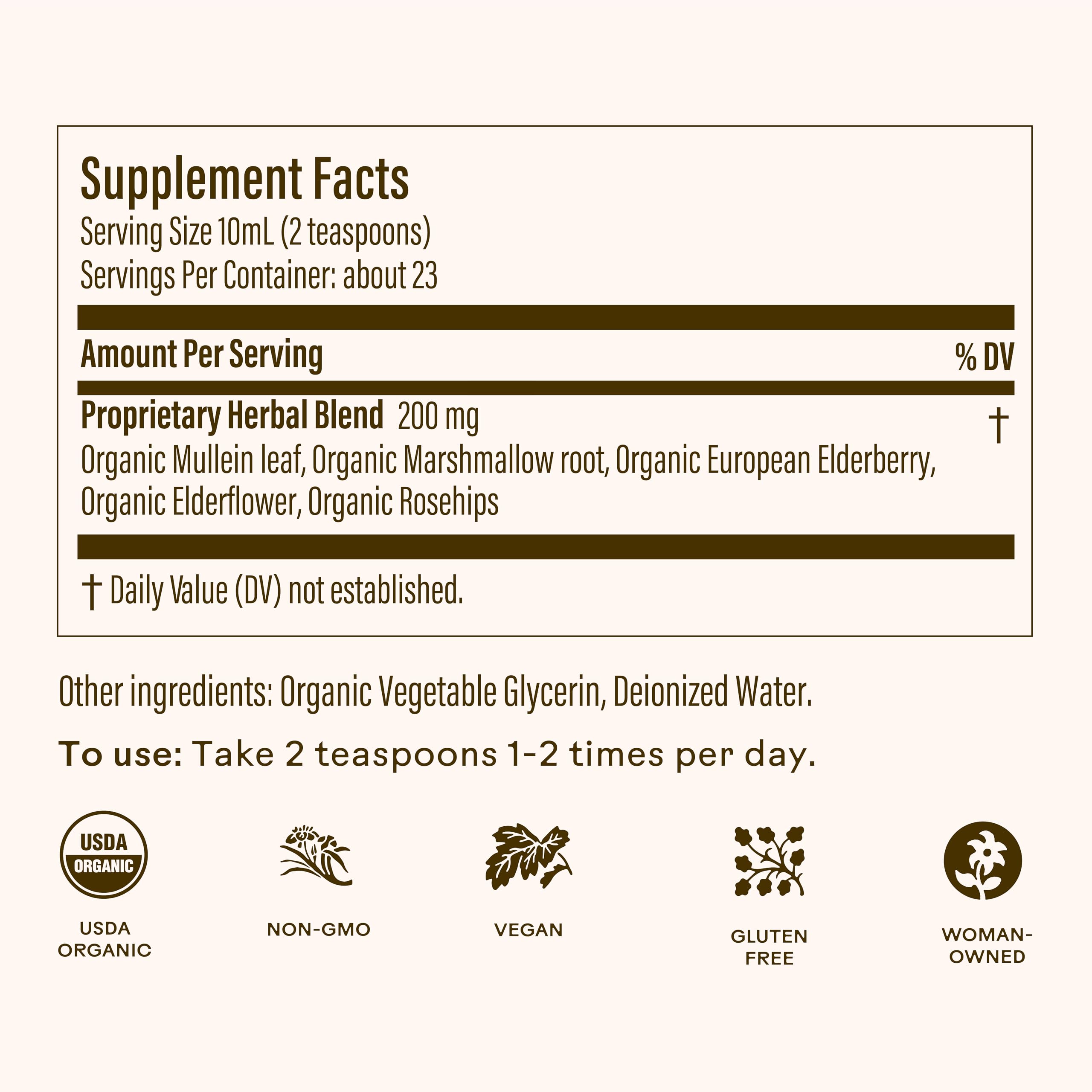 Wooden Spoon Herbs Elderberry Tonic 458g back view with ingredients