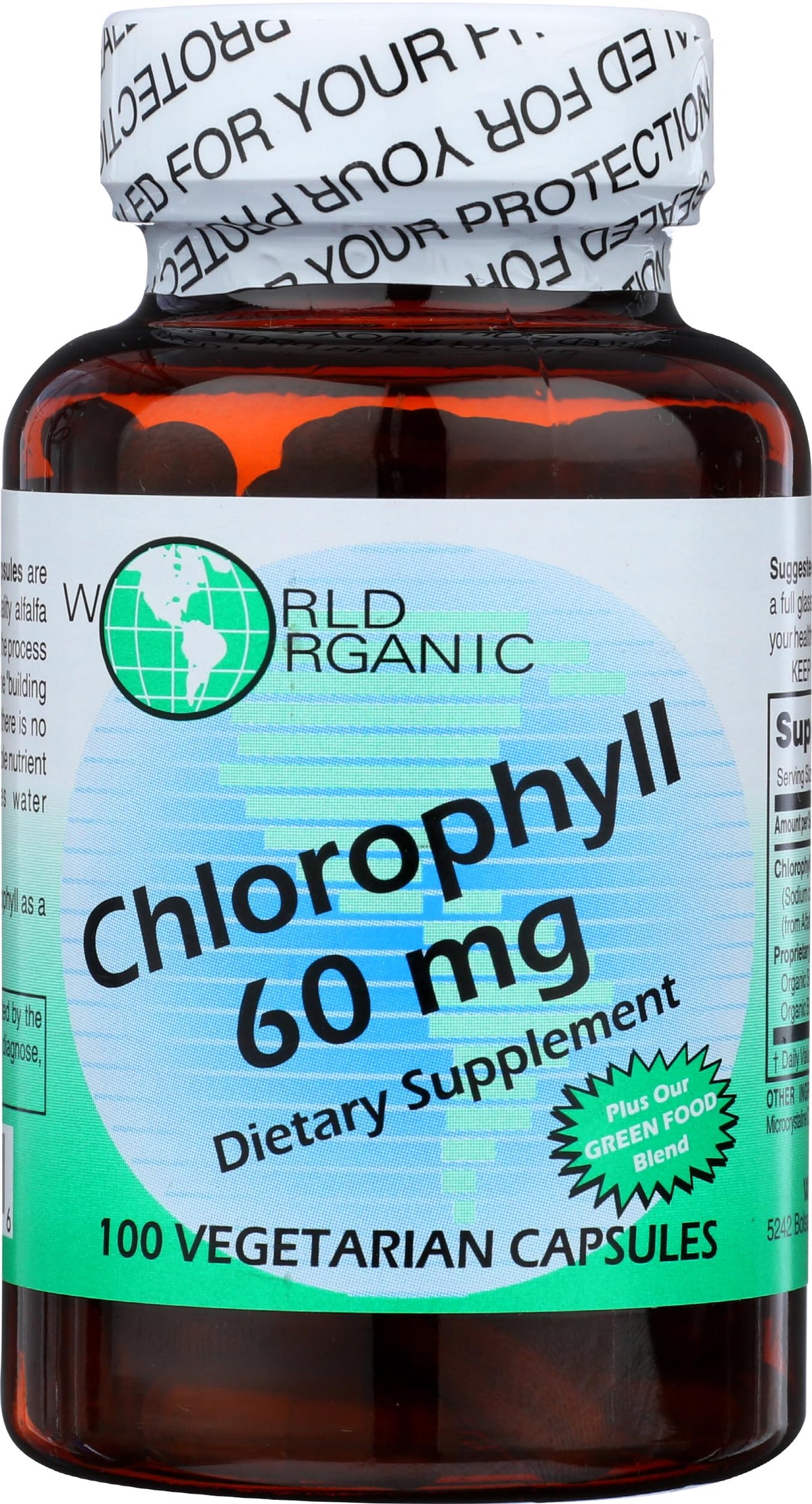 World Organic Chlorophyll 100 mg 60 Capsules front view