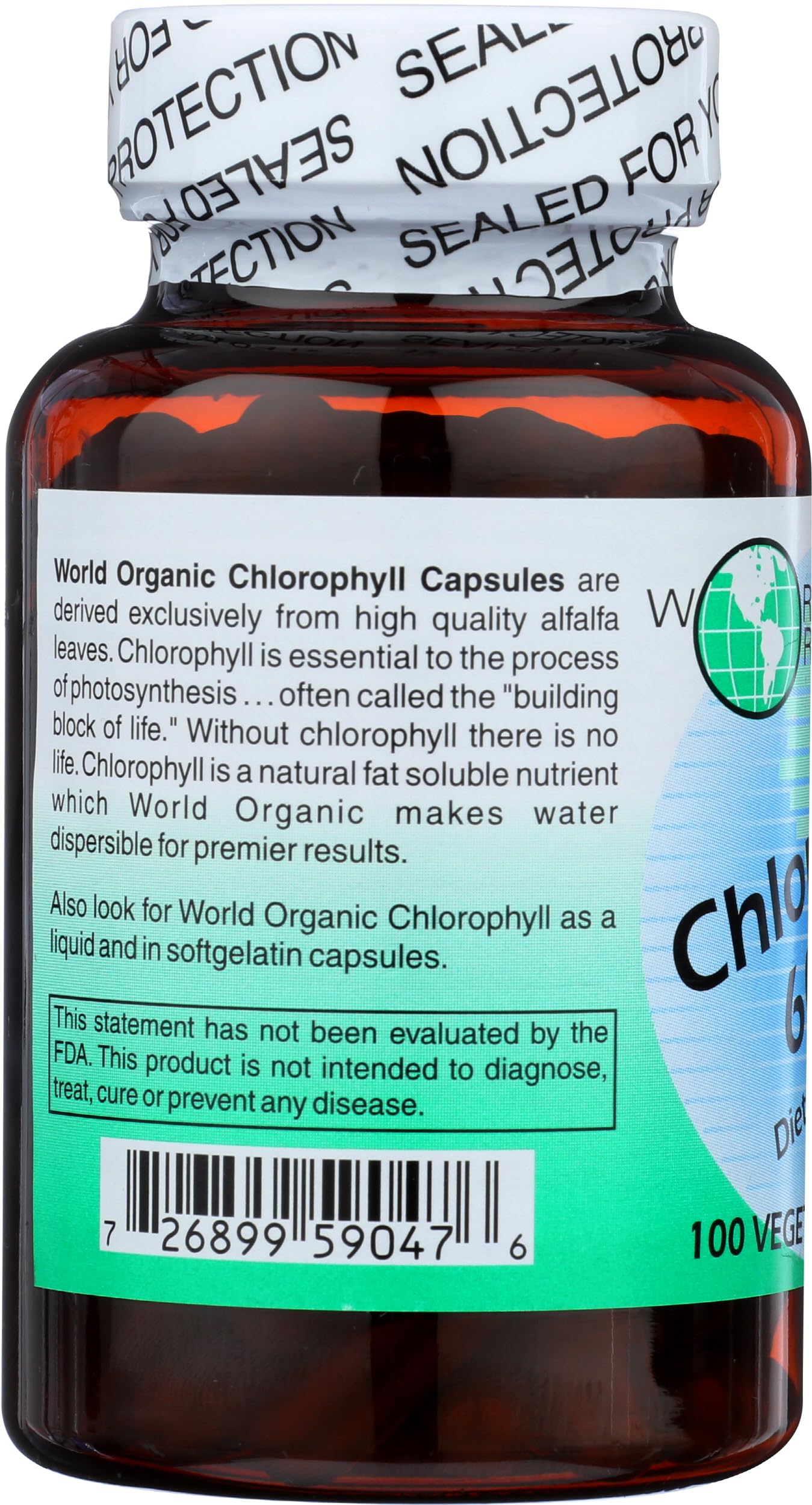 World Organic Chlorophyll 100 mg capsules in a hand