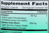 World Organic Chlorophyll 100 mg capsules on a wooden table