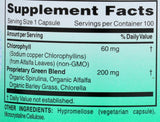 World Organic Chlorophyll 100 mg capsules with a measuring spoon
