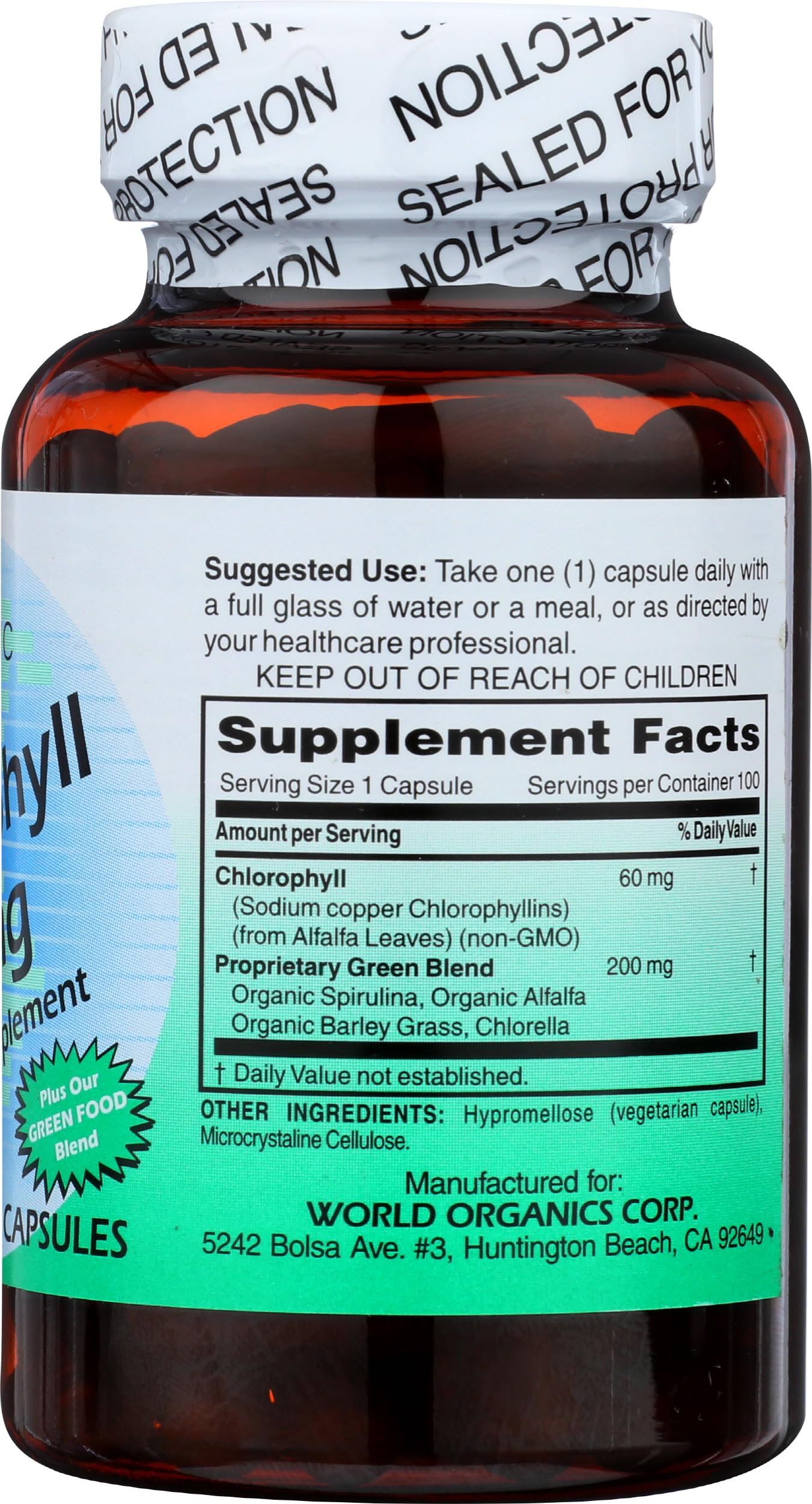 World Organic Chlorophyll 100 mg capsules with fresh greens