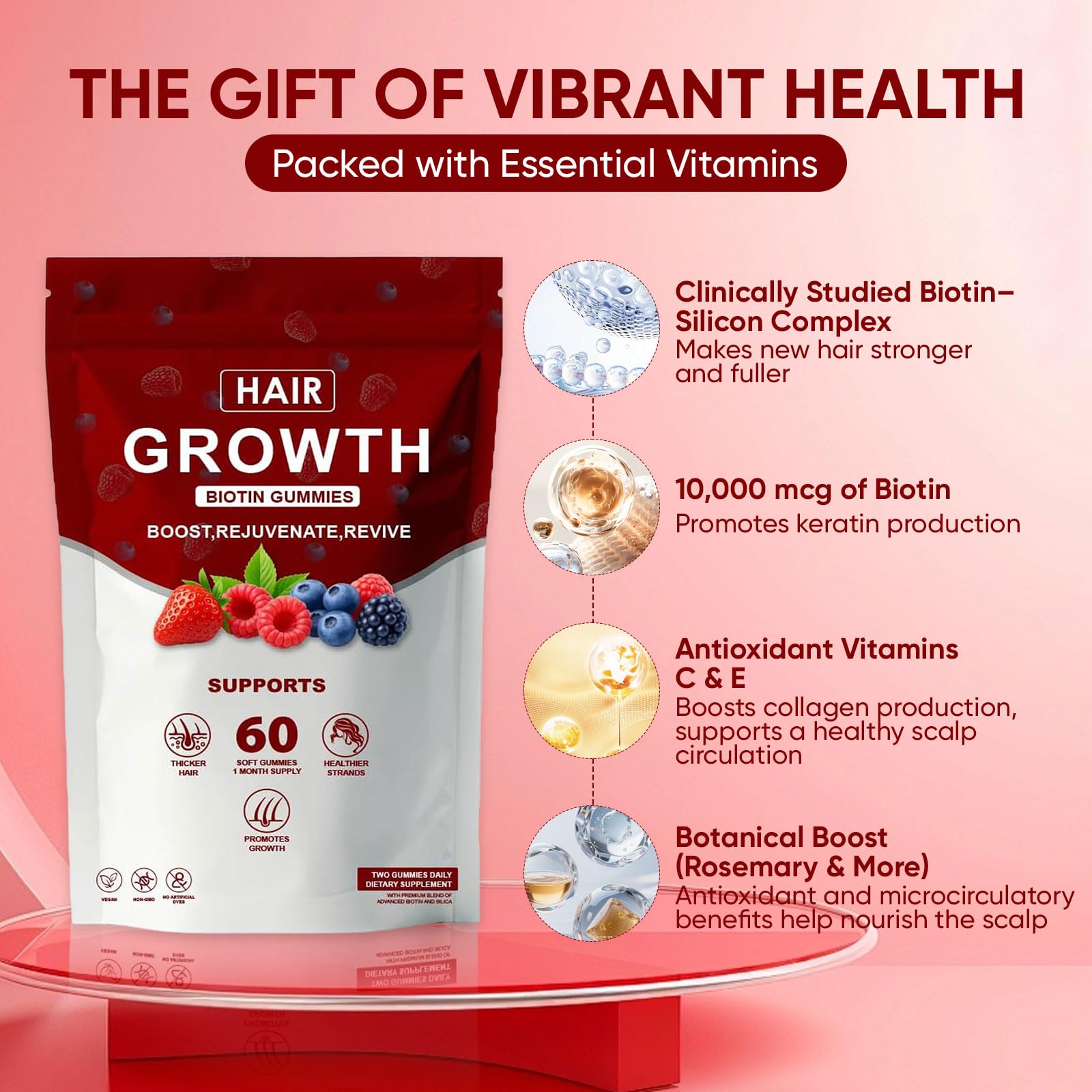 WOVOEO Hair Growth Vitamins Gummies bottle side view