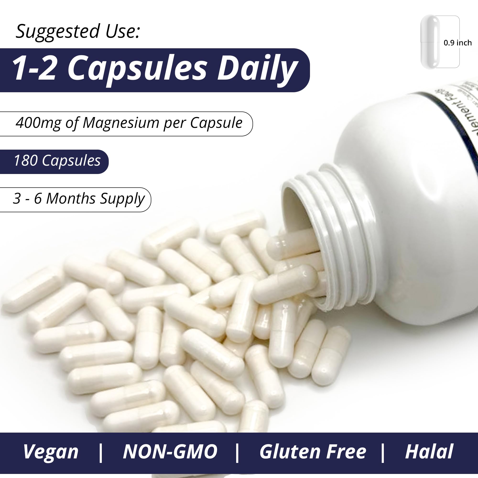 WOW Supplements Magnesium 400mg Capsules on a wooden table