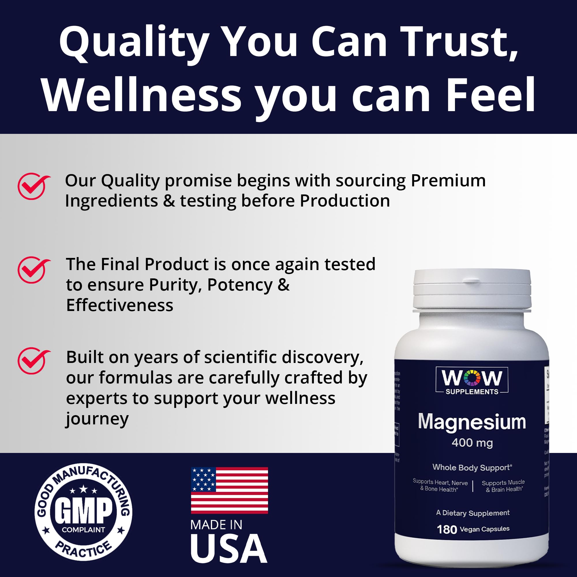 WOW Supplements Magnesium 400mg Capsules open bottle with capsules