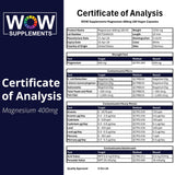WOW Supplements Magnesium 400mg Capsules packaging details