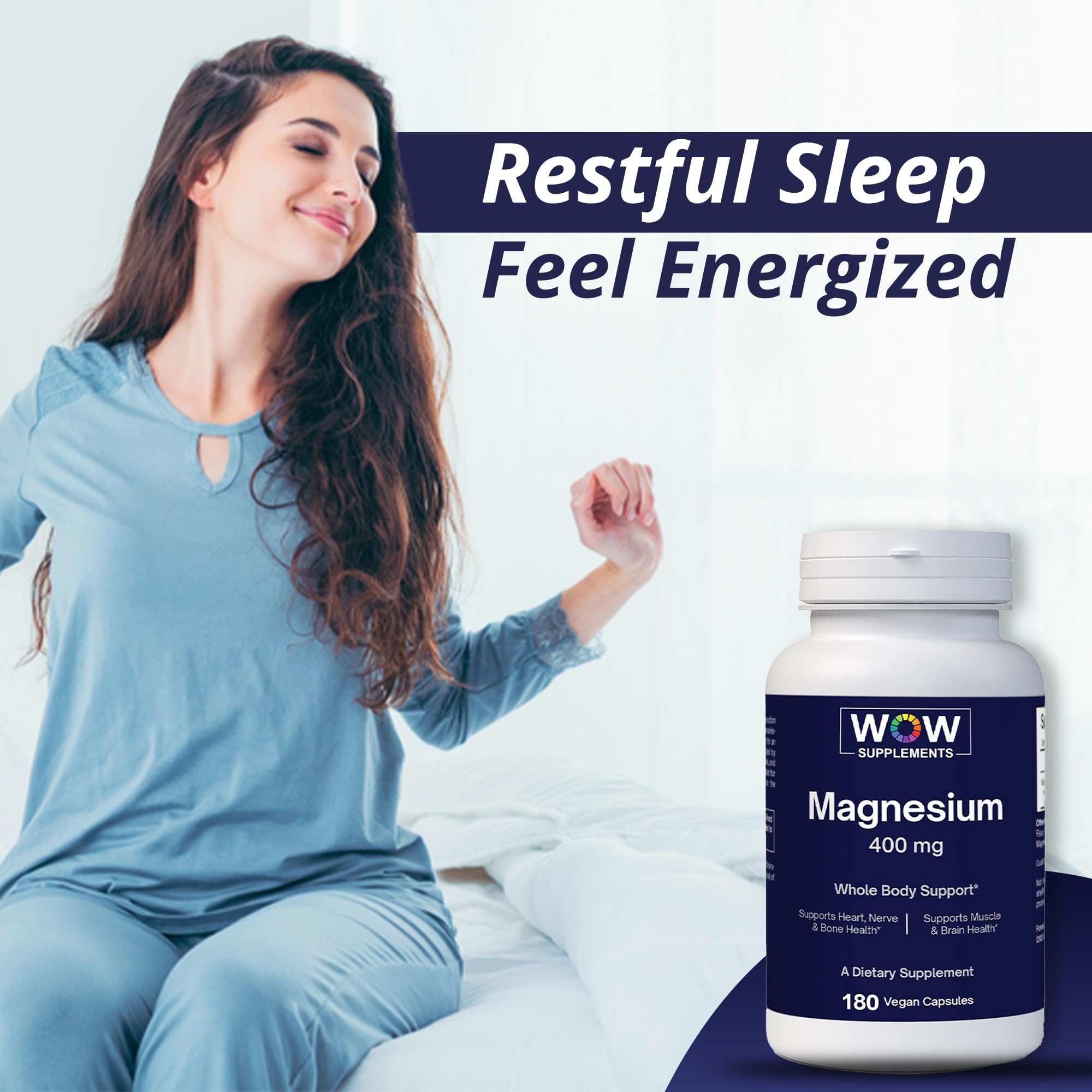 WOW Supplements Magnesium 400mg Capsules with measuring spoon