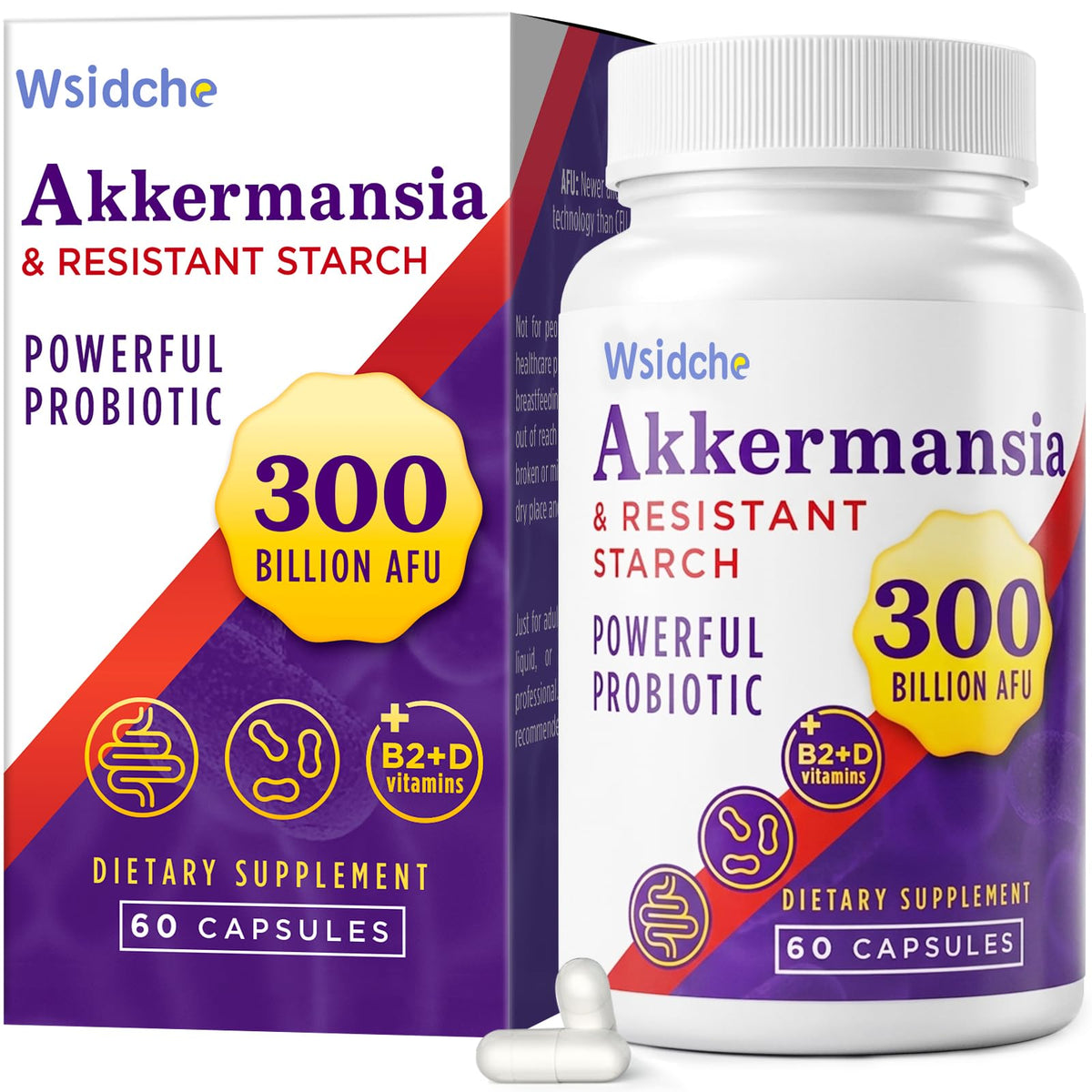 Wsidche Akkermansia Probiotic Supplement front view with packaging