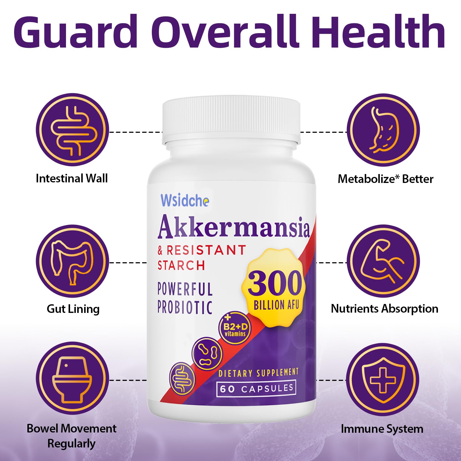 Wsidche Akkermansia Probiotic Supplement lifestyle scene with a glass of water