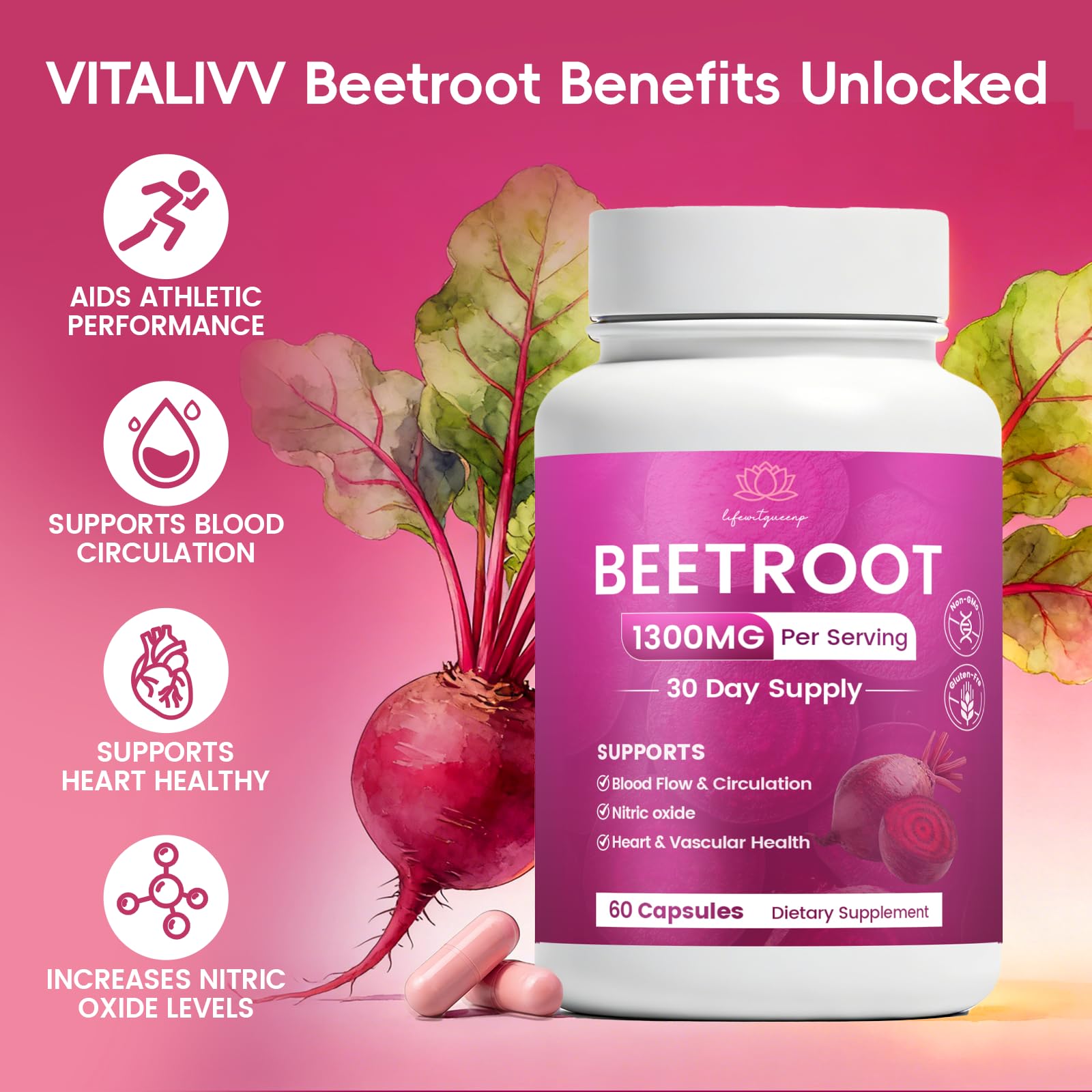WSJAWH Organic Beet Root Capsules 1300mg back label
