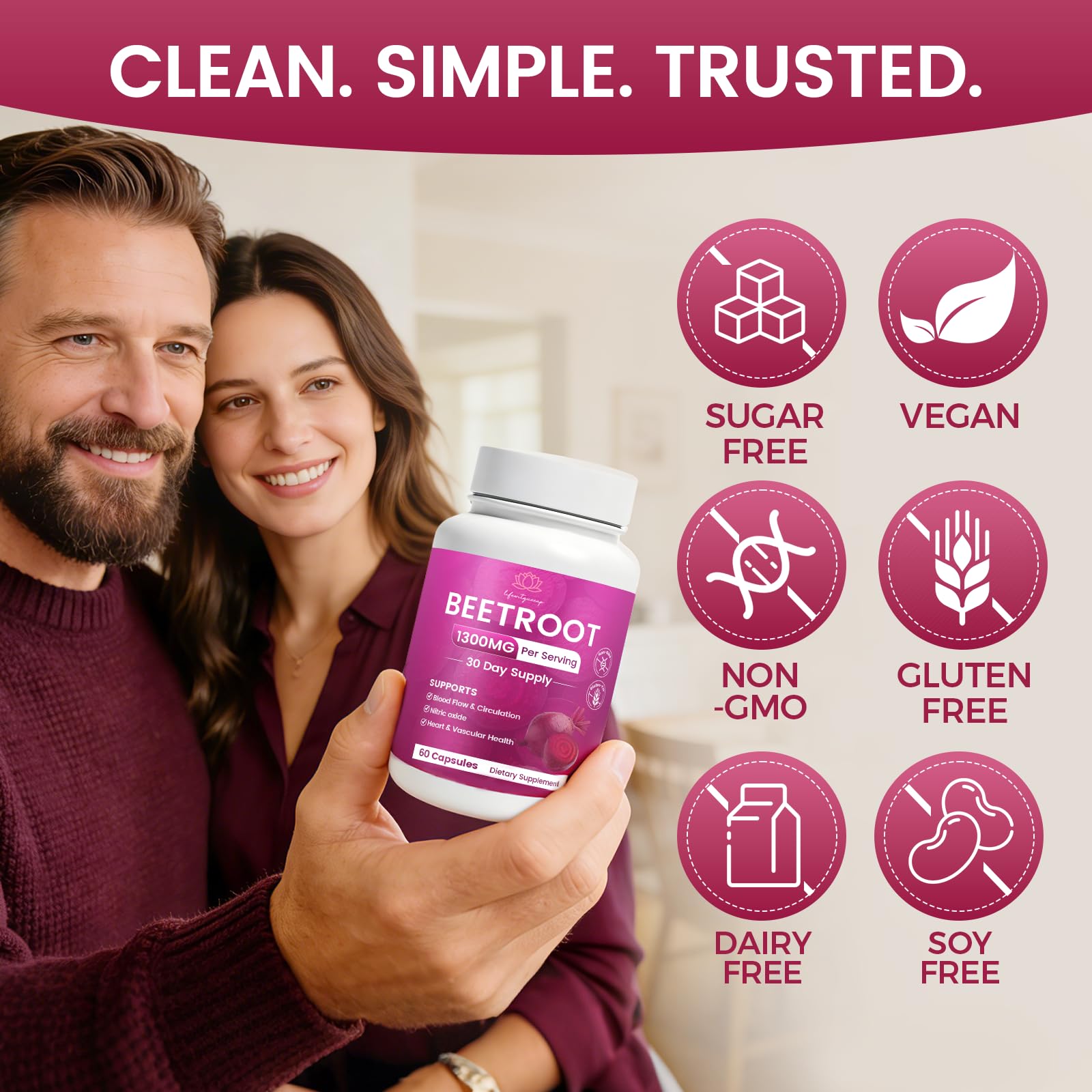 WSJAWH Organic Beet Root Capsules 1300mg bottle on table