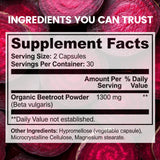 WSJAWH Organic Beet Root Capsules 1300mg bottle side view
