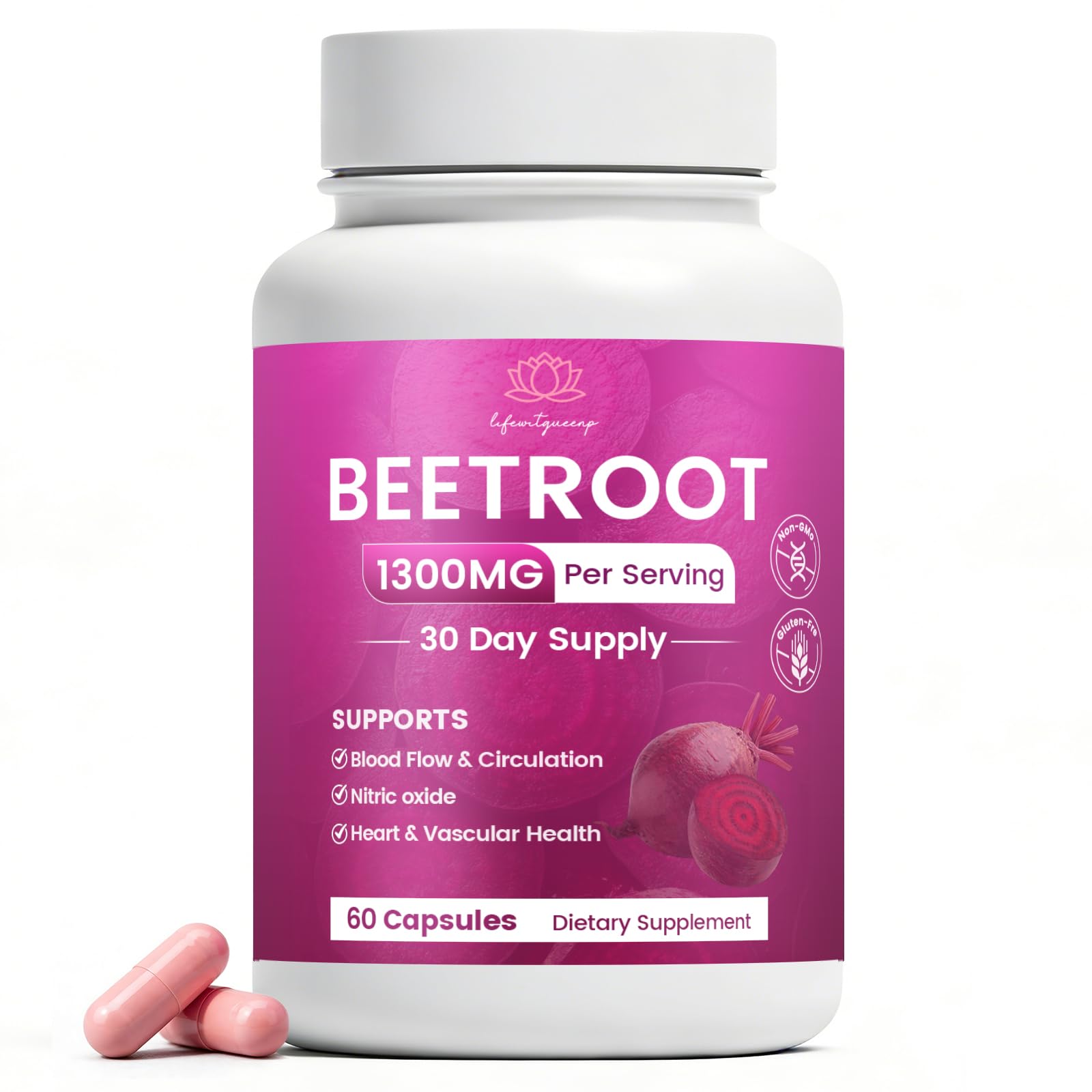 WSJAWH Organic Beet Root Capsules 1300mg front view