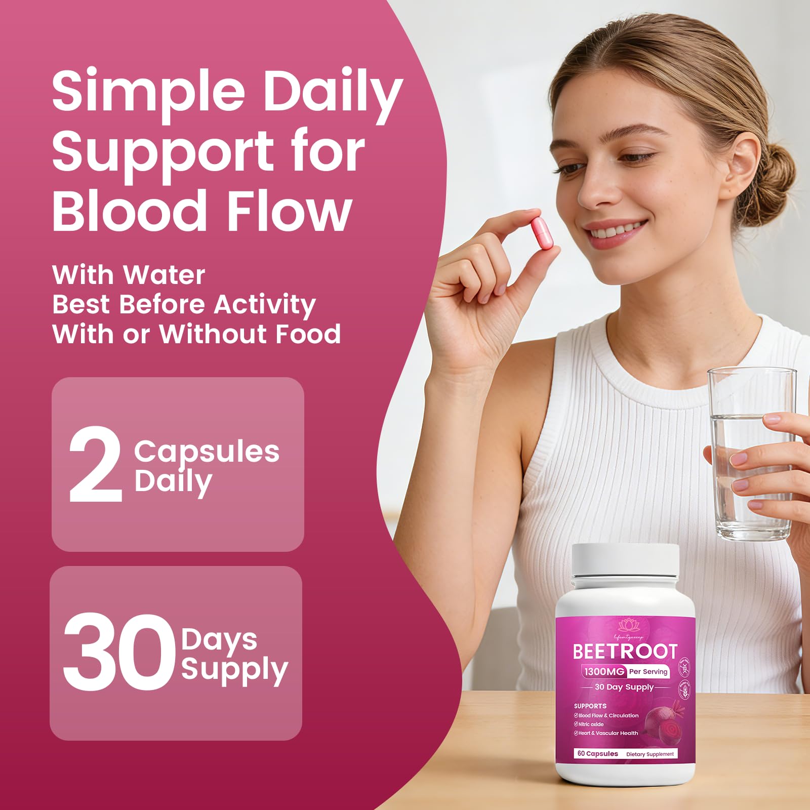 WSJAWH Organic Beet Root Capsules 1300mg with measuring spoon