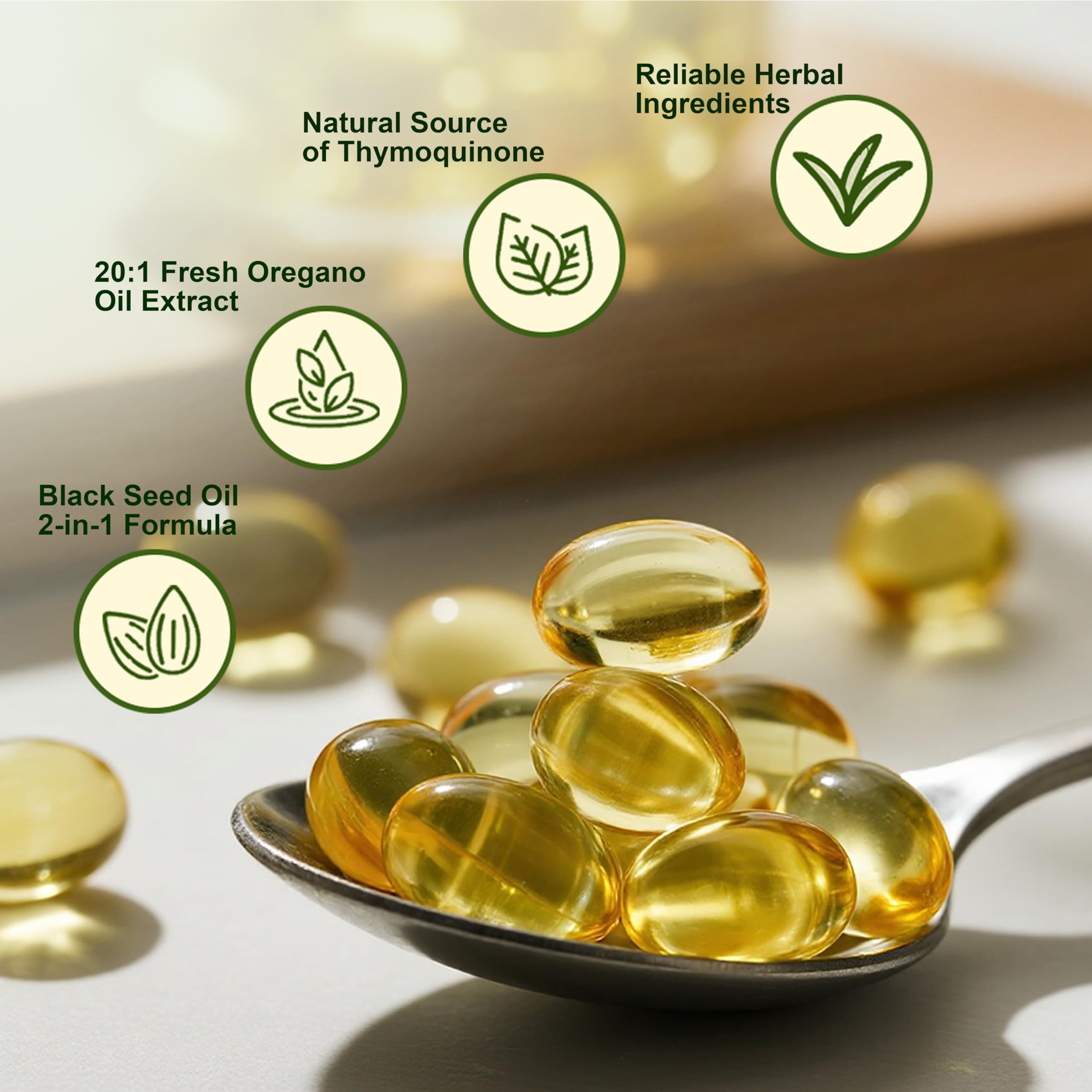 WUJECT Oregano Oil Softgels close-up of two capsules