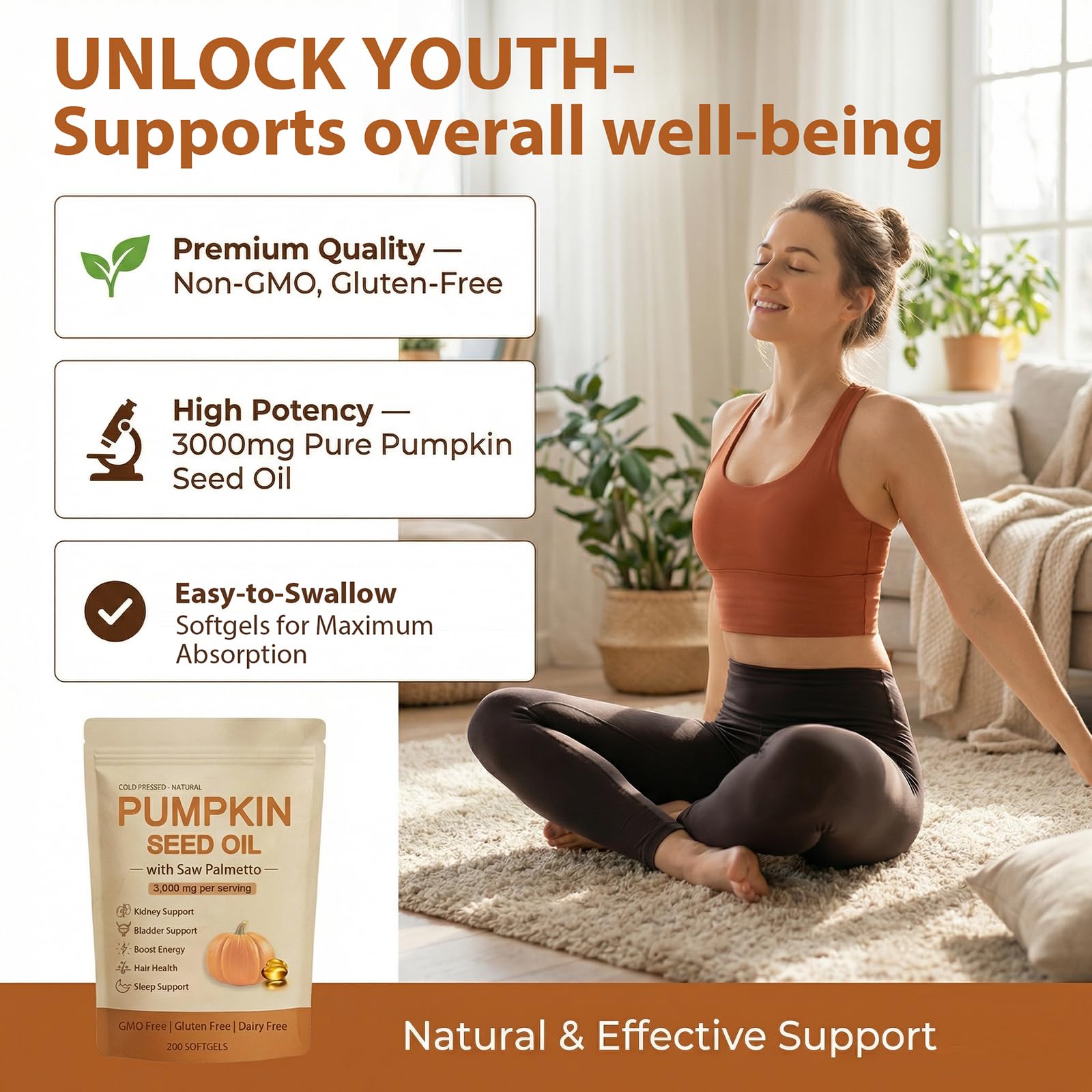 wuliao Pumpkin Seed Oil Softgels in a hand