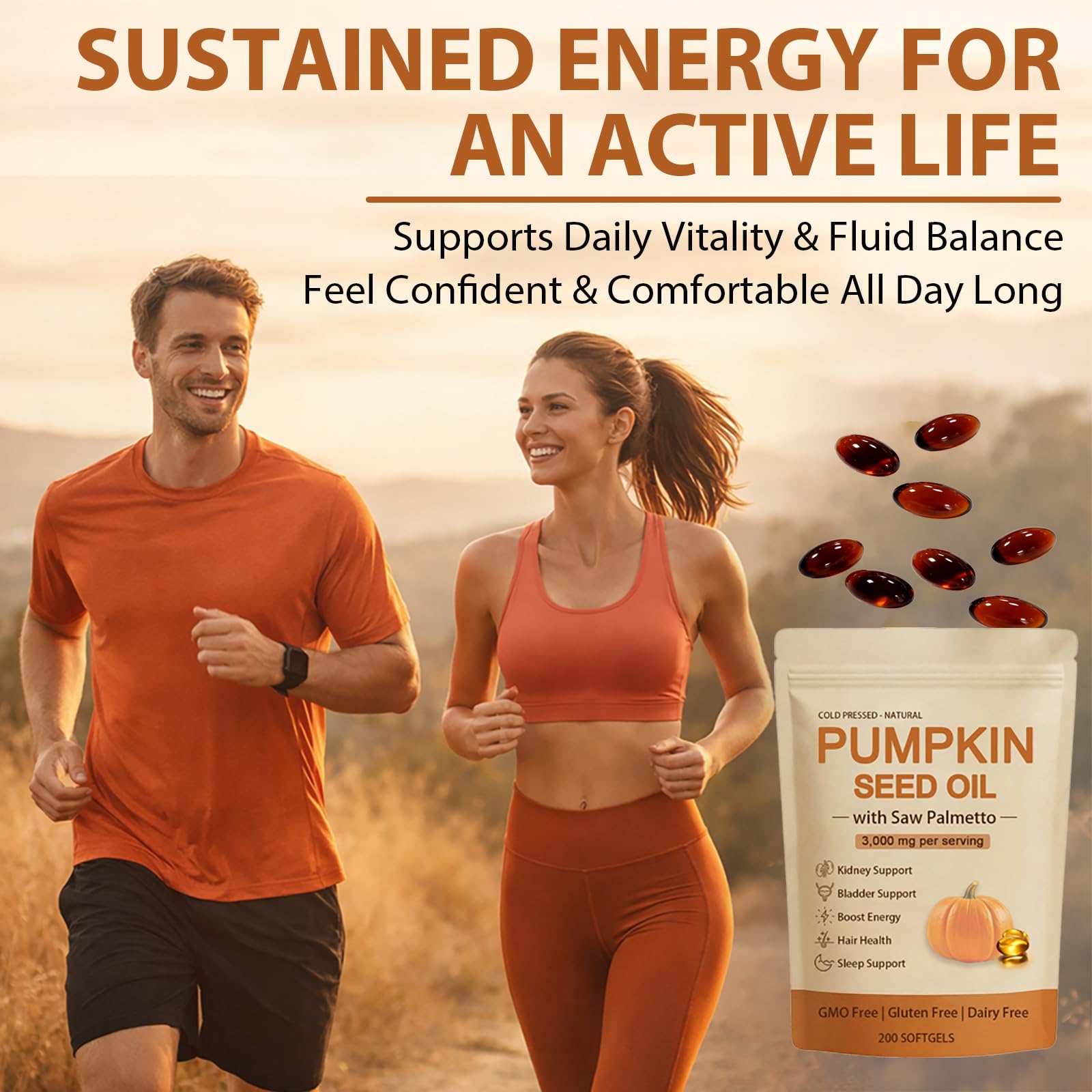 wuliao Pumpkin Seed Oil Softgels with green leaves background